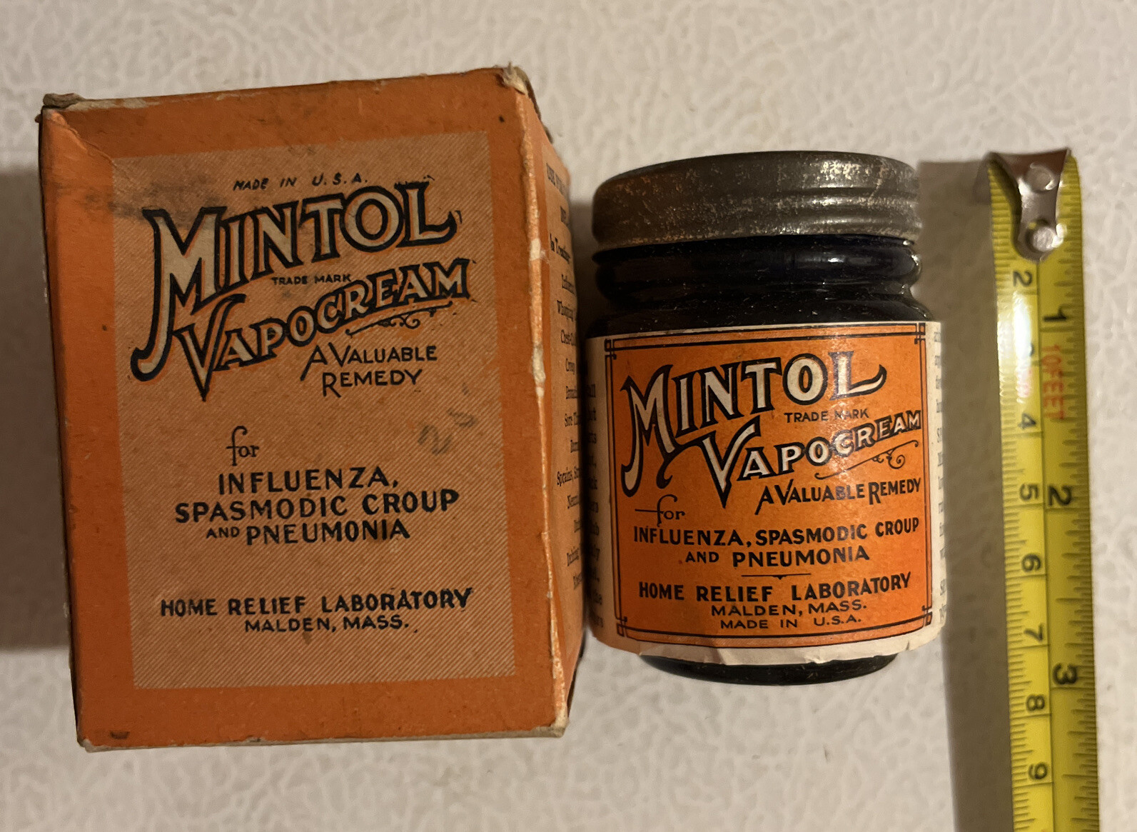 Vintage 1930s Mintol Vapor Medicine Cream Jar NOS Full Box Malden Ma