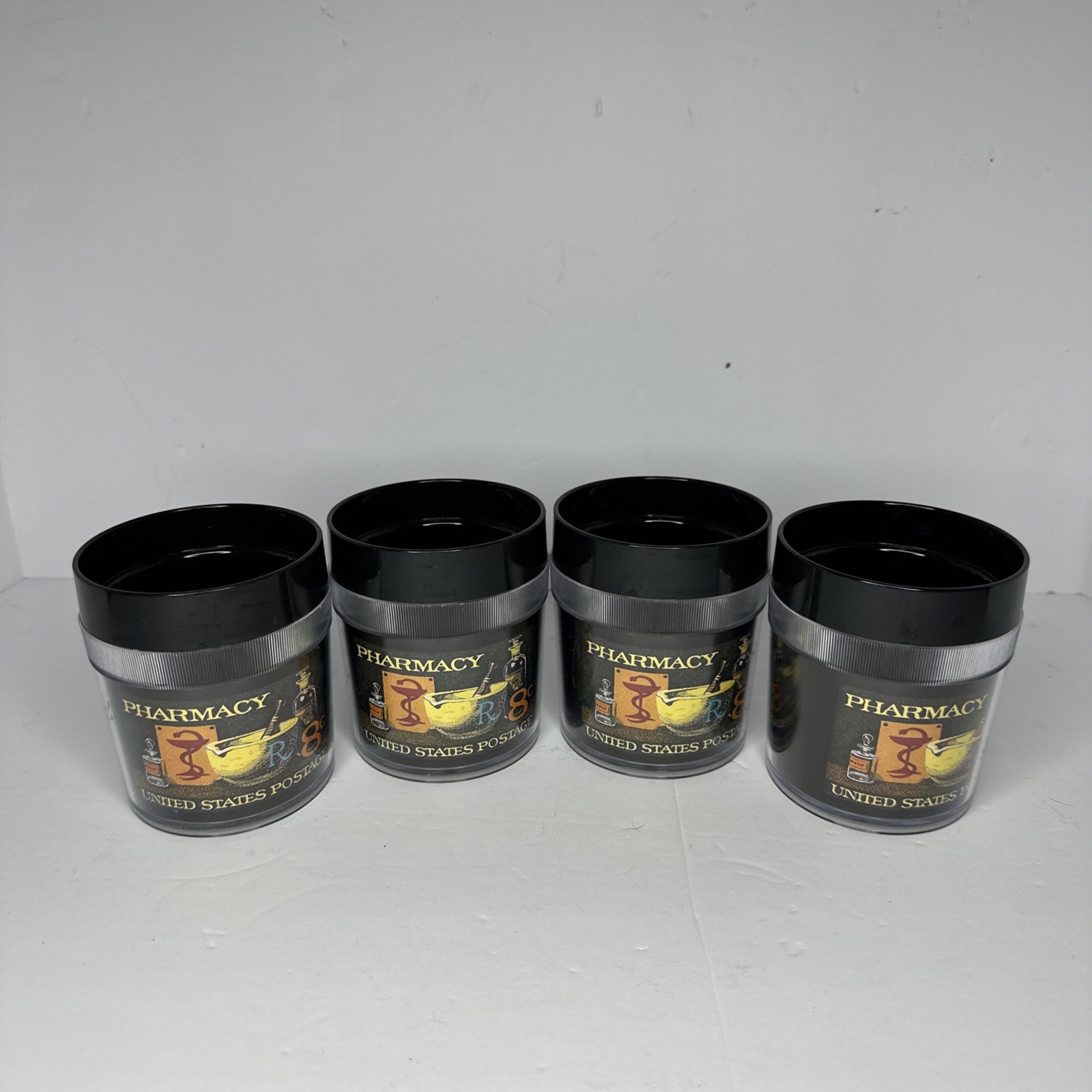 Pharmacy United States Postage Stamp Vintage 1972 Plastic Cups Set Of 4