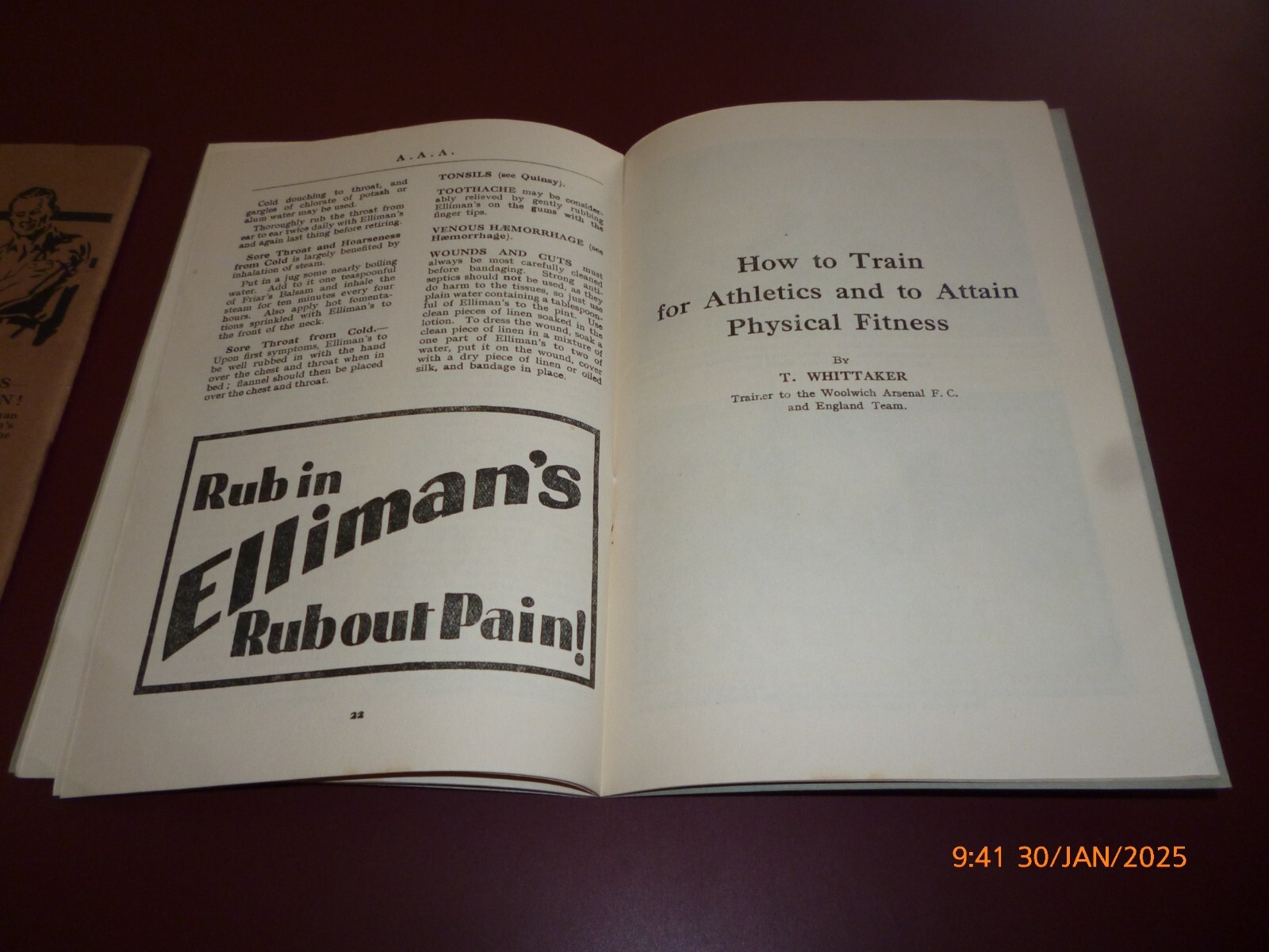 ELLIMAN’S EMBROCATION x 2 VINTAGE BOOKLETS LIBRARY OF HEALTH, AILMENTS ACCIDENTS