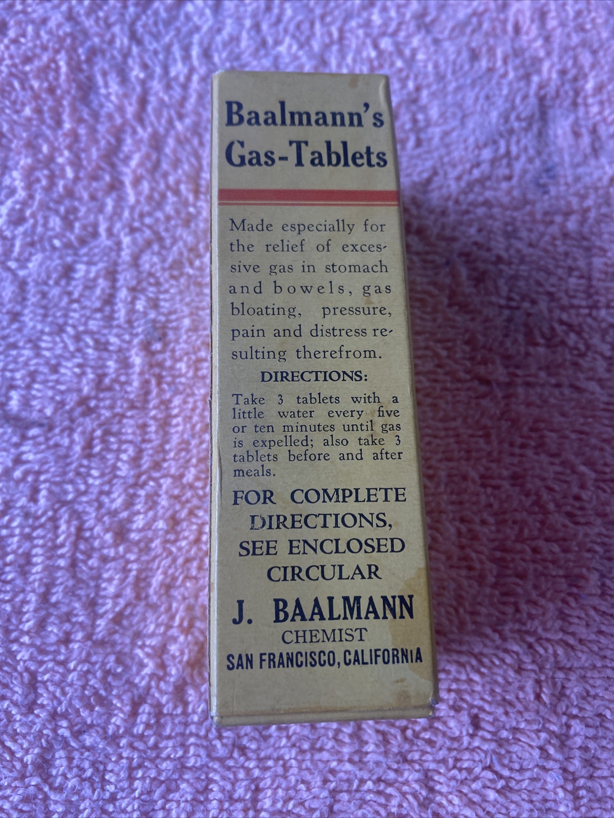VINTAGE BAALMANN’S GAS TABLETS JAR IN BOX W/ PAPERS FULL RARE Bin #2