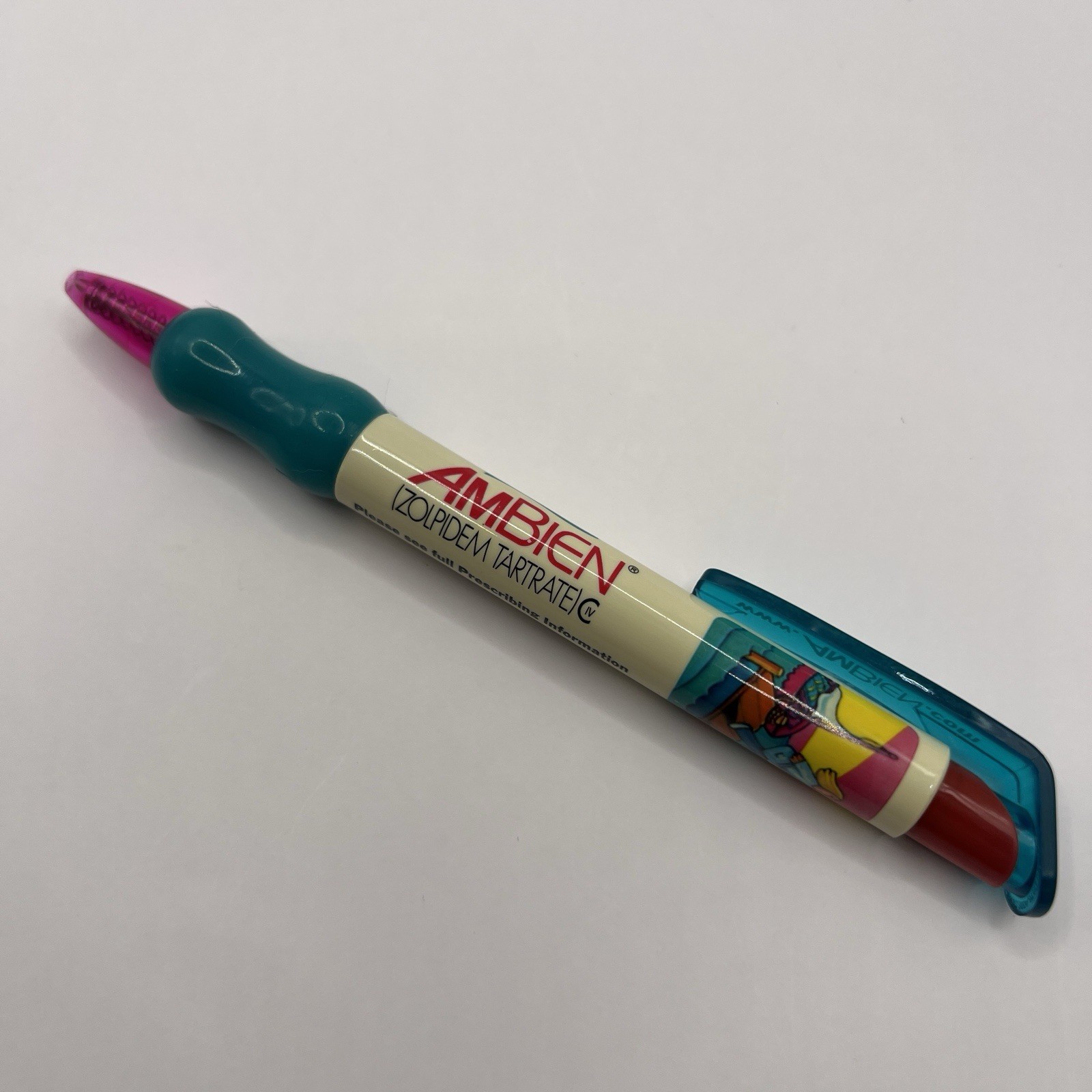 AMBIEN Drug Rep Pharmaceutical Promo Advertising PEN Chunky Wide Pink Yellowed