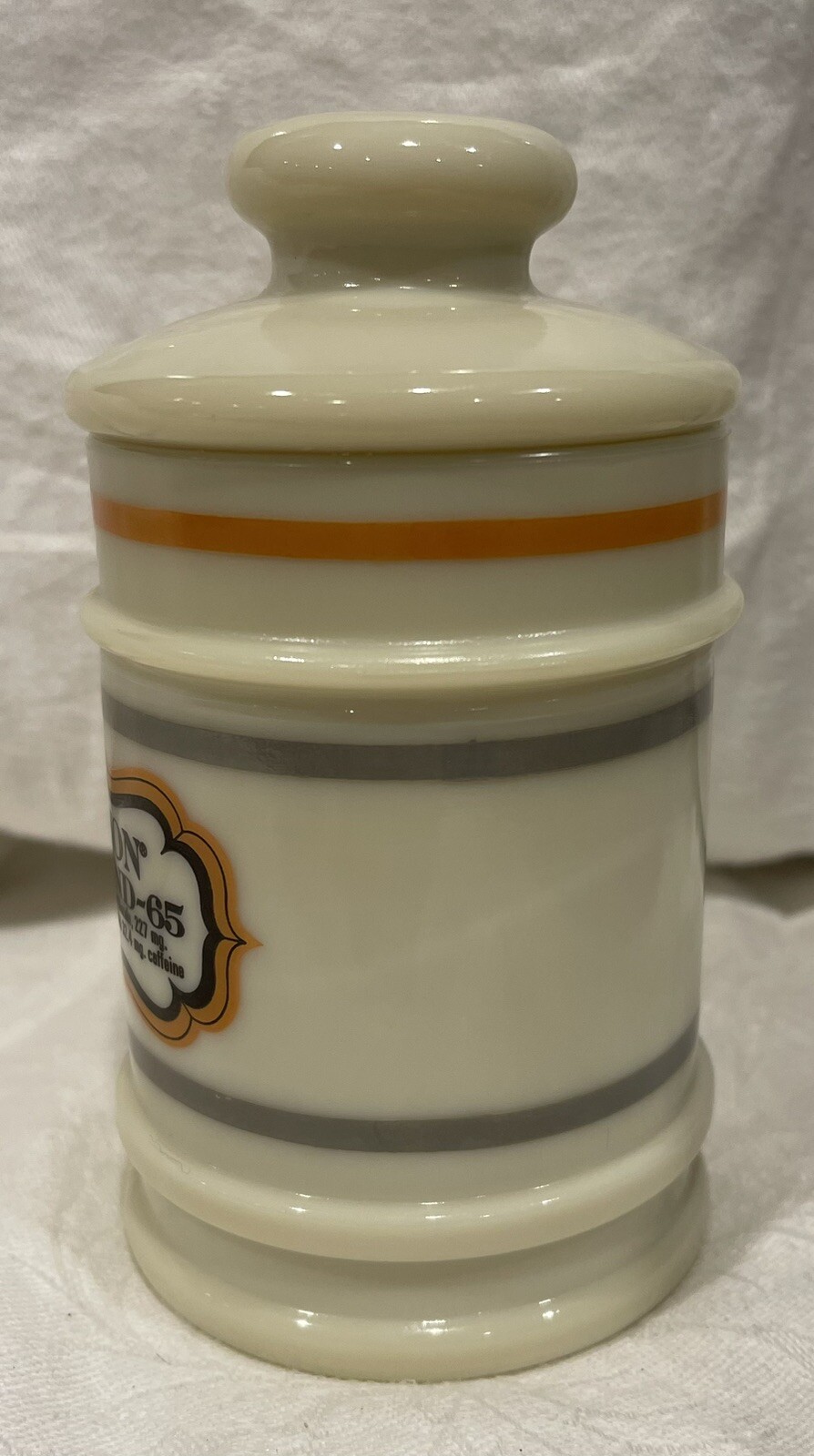 Darvon Compound 65 Apothecary Canister Jar with Lid Milk Glass 5″ Tall Vintage