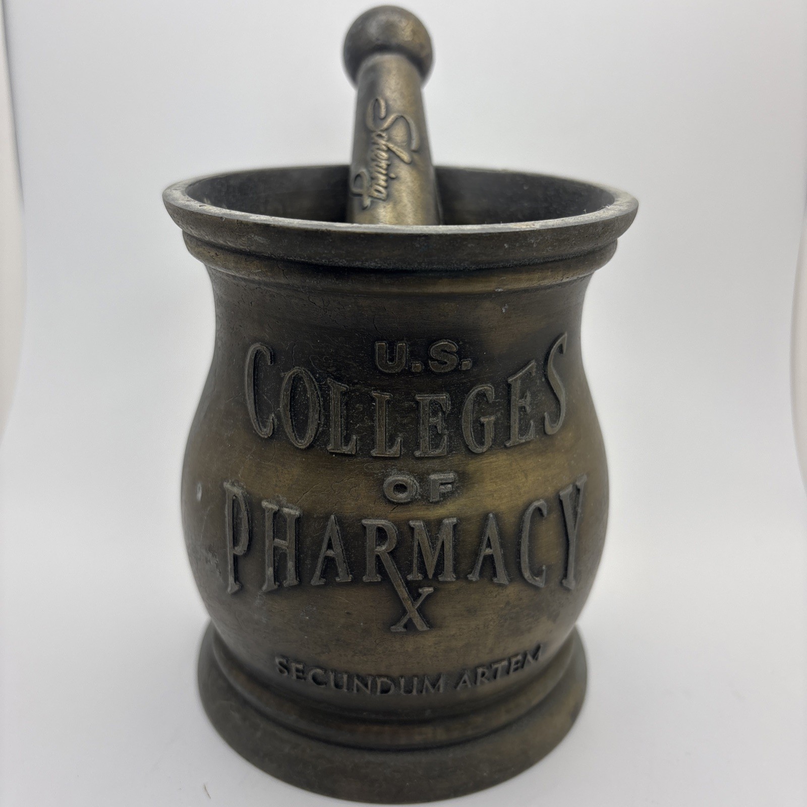 Vintage Schering Laboratories Brass Mortar & Pestle College Of Pharmacy 2001