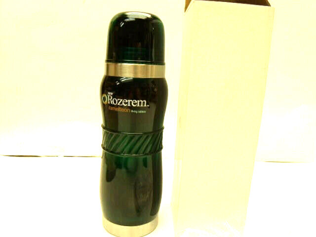 DRUG REP COLLECTABLE *^ SCARCE ROZEREM STAINLESS THERMOS ^* W / Easy PUSH TOP