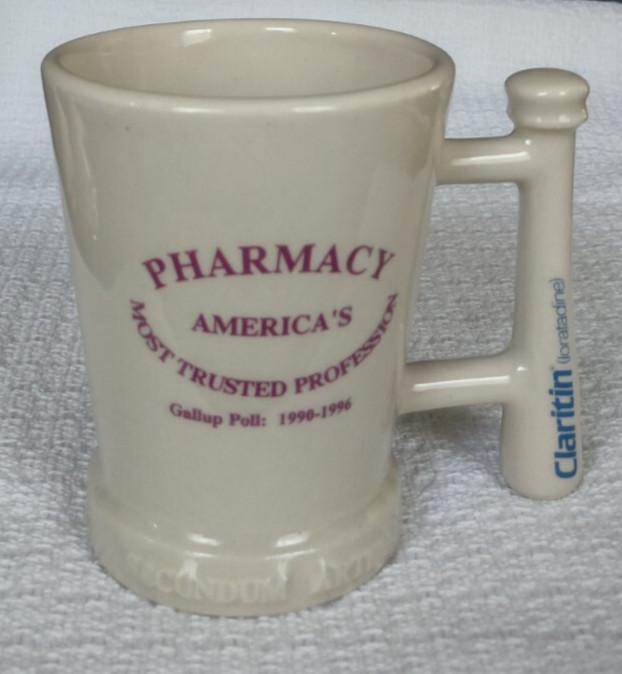 PHARMACY ADVERTISING MUG ~ Claritin ~ Heavy Off-White Pottery ~ Made in USA