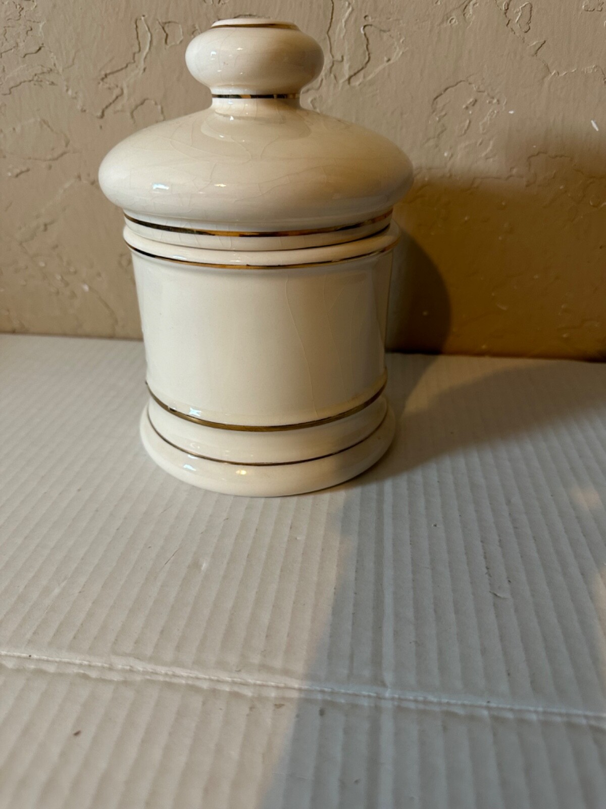 VINTAGE CERAMIC APOTHECARY JAR WITH LID- “T. J. BATIE’S TITRALAC”