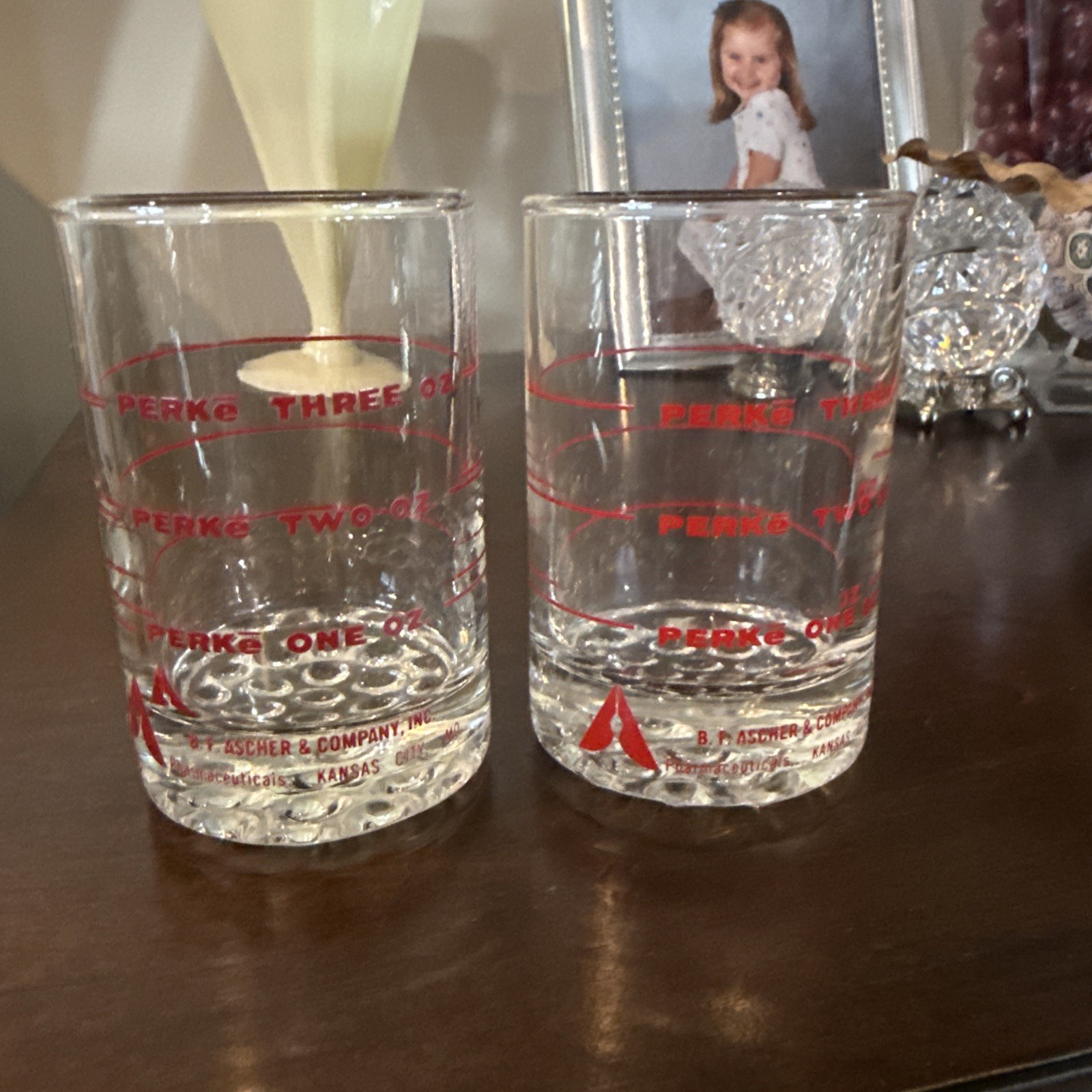 Vintage B F Ascher Perke 3 oz Measuring Glasses Set Of 2 Pharmaceutical Look