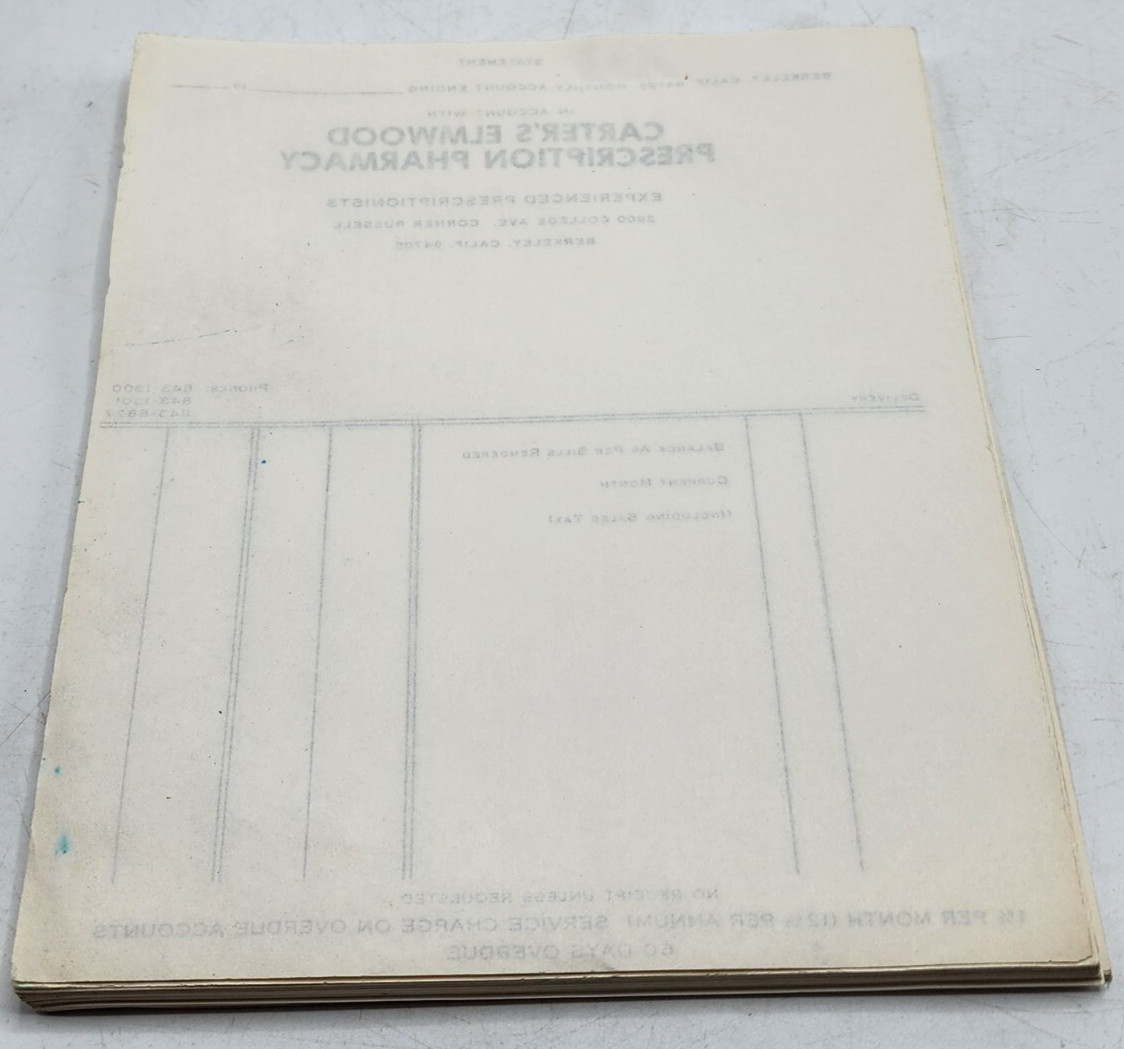 VINTAGE Blank PRESCRIPTION Receipts Carter’s Elmwood Pharmacy Berkeley CA 1960s