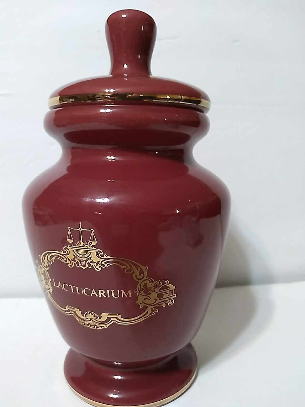 Vintage Eli Lilly Apothecary Jar Burgundy/gold Lactucarium (Wild Lettuce)