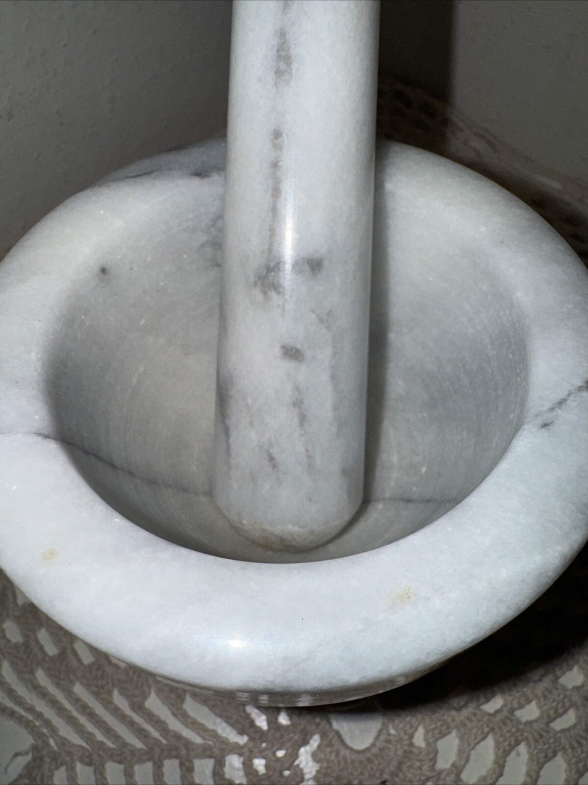Vintage 1960’s White Italian Marble Mortar And Pestle 3+ Pounds 4-1/8” H x 4” W
