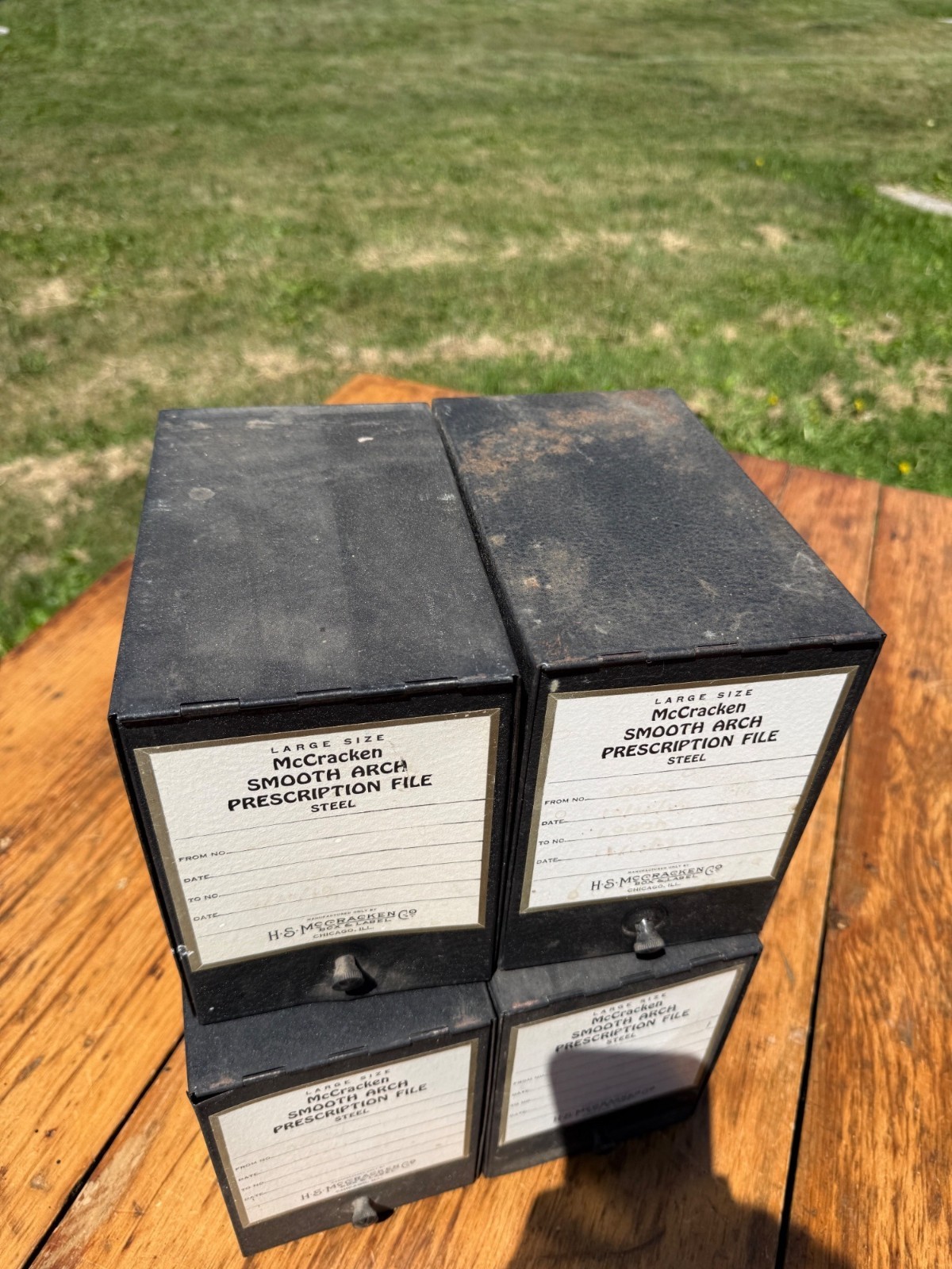Vintage Lot of 4 All Metal Pharmacy Prescription Black File Box McCracken