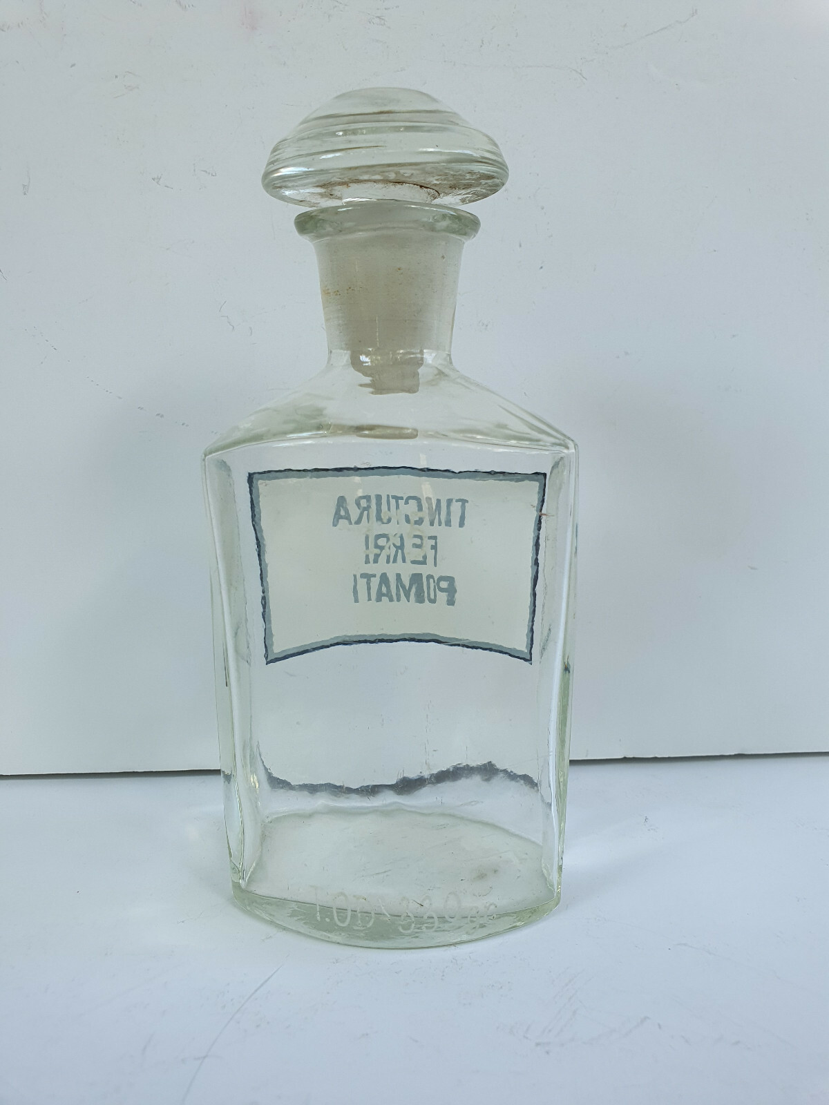 Clear Bottle 250ml, Vintage Glass Apothecary / Pharmacy, TINCTURA FERRI POMATI