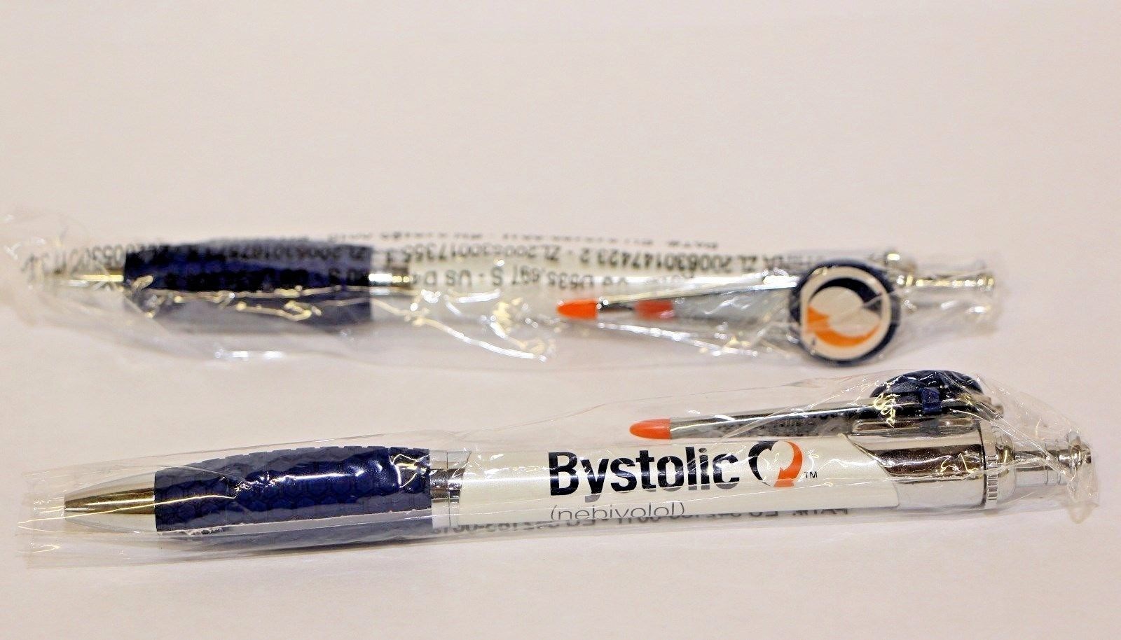 Pharmaceutical Bystolic Pens 2 Heavy Metal White and Blue New in Sleeve