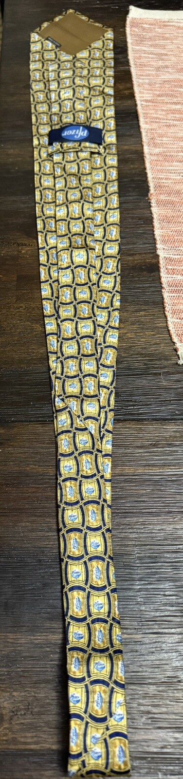 🔥Pfizer Viagra Drug Rep Promo Neck Tie Gold Navy 100% Silk Little Blue Pill 59”