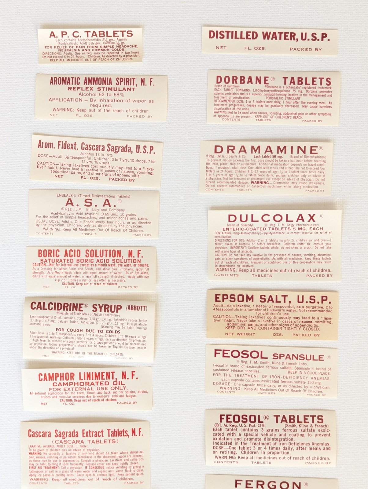 Vintage Pharmacy Apothecary Bottle Labels NOS 1950-60’s (Lot of 38 as pictured)