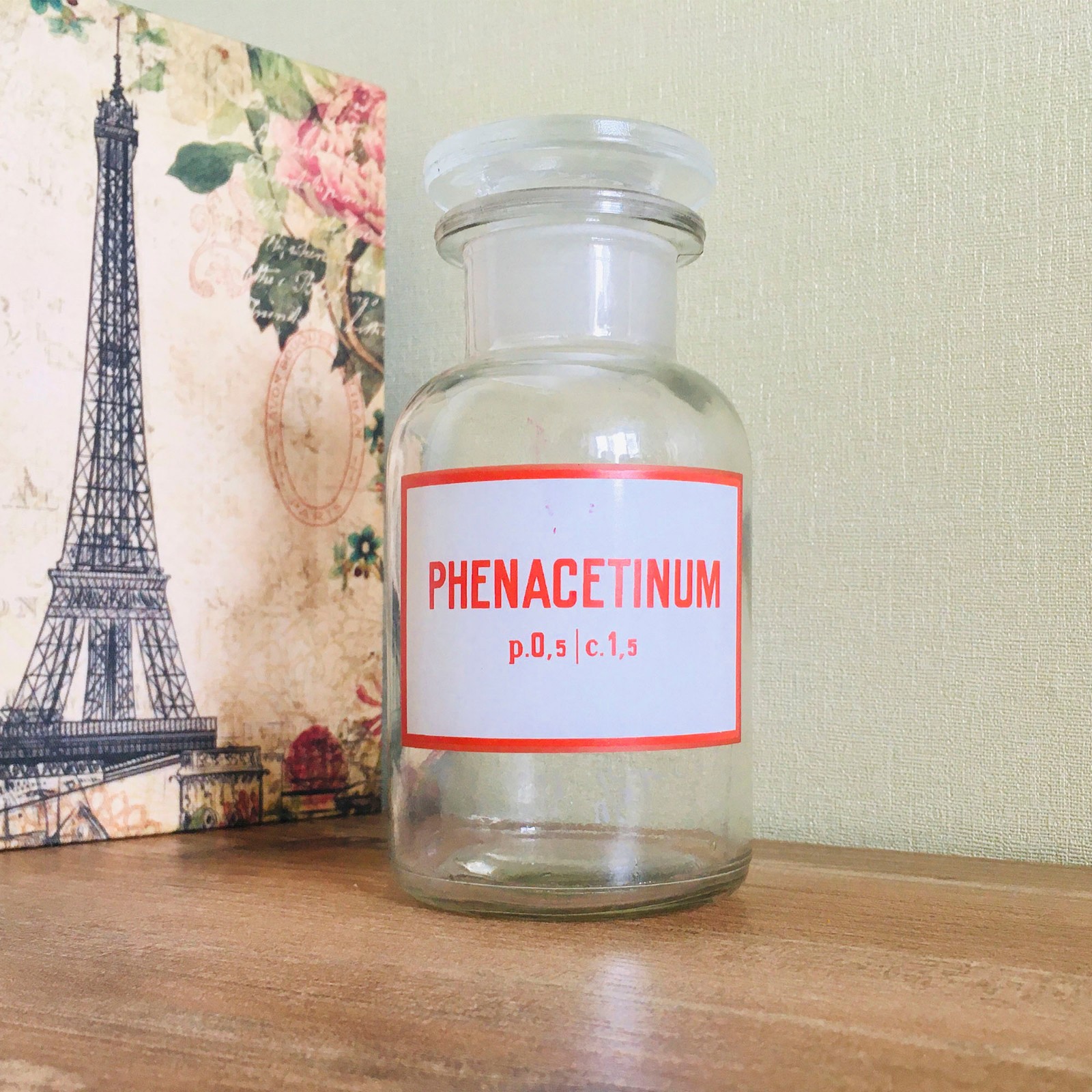 Vintage Apothecary Glass Jar Bottle with lid, Pharmacy Medical Decor, Medicine