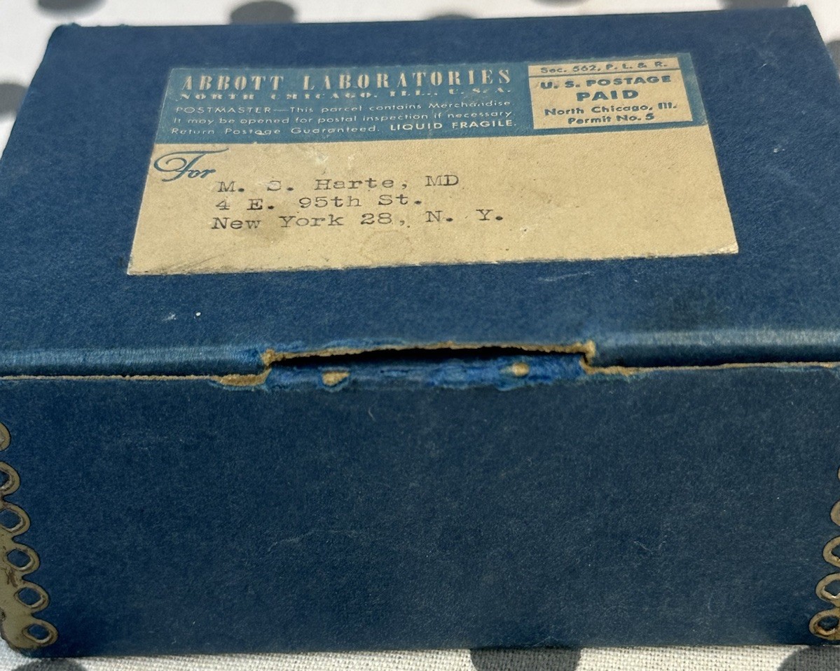 Vintage Pharmaceutical Cardboard Box W/Metal Corners Empty Abbott Labs Medicine