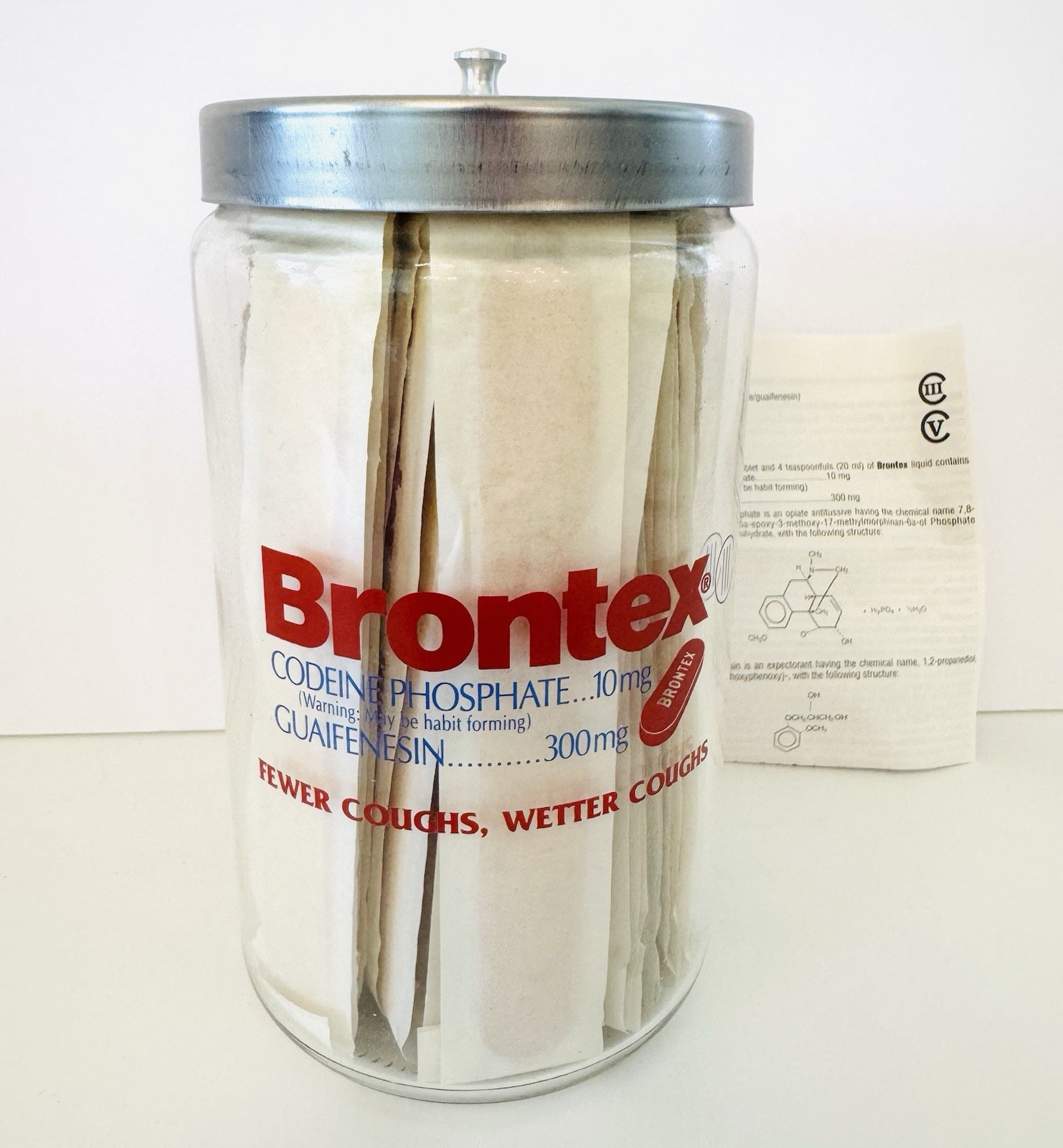 Brontex Pharmaceutical Drug Rep Promo Glass Canister Jar W/Tongue Depressors