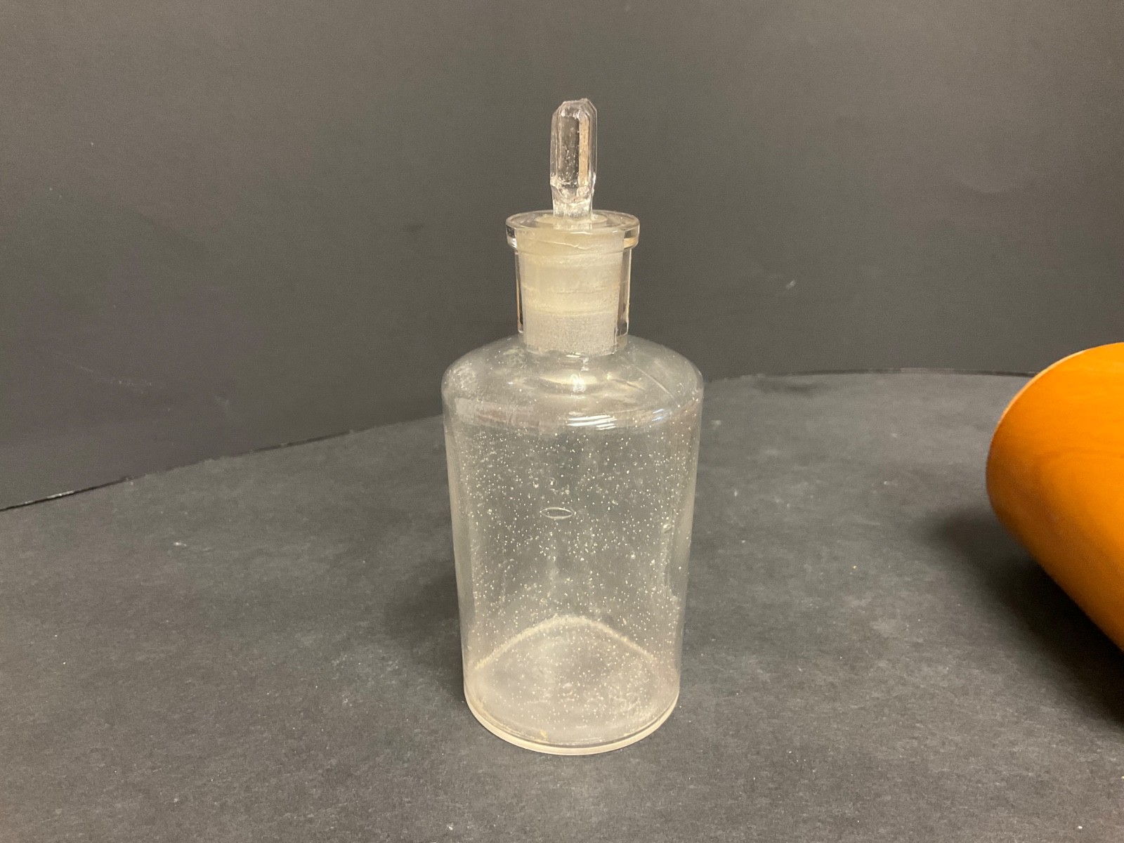 Antique Apothecary Glass Bottle With Treen Case 19th Century-Bottle topper Stuck