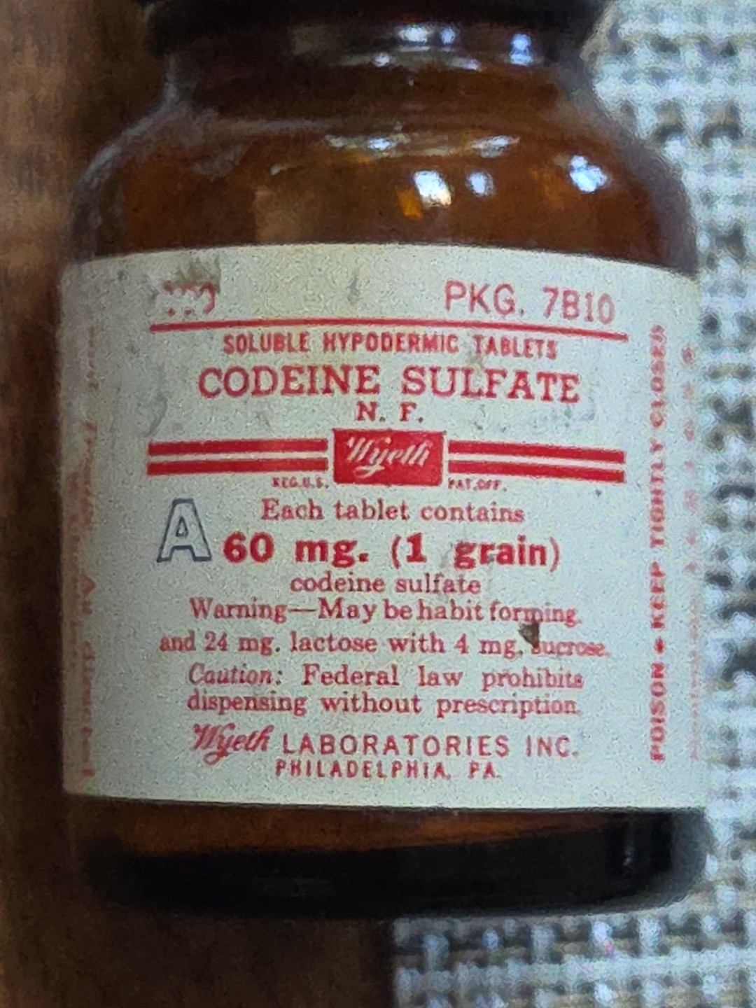 Hypodermic Tablet Vintage CODIENE Empty Bottle Dispensing 1960s Narcotic
