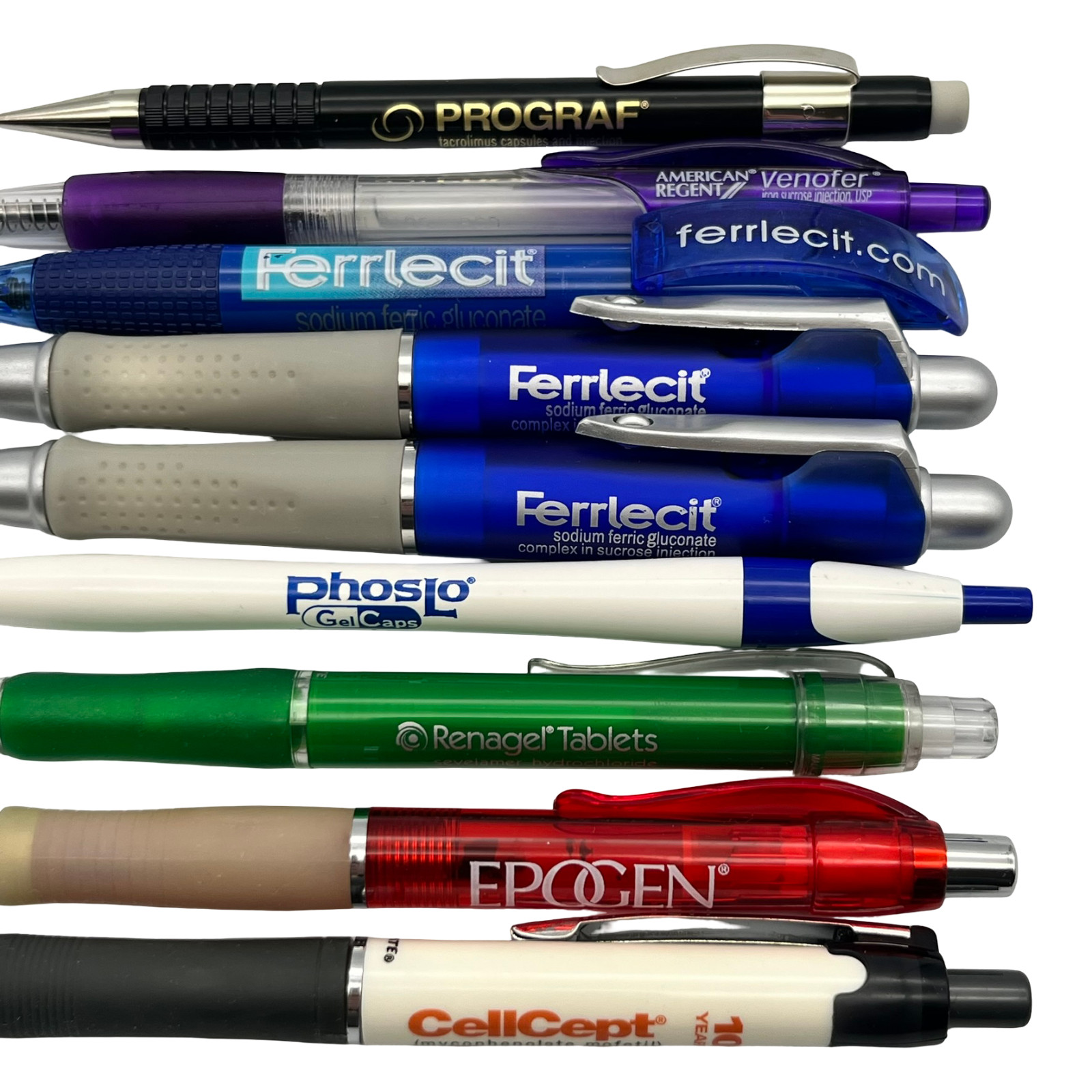 Pharmaceutical Drug Rep Plastic Ballpoint Pens Lot of 8 + Mechanical Pencil