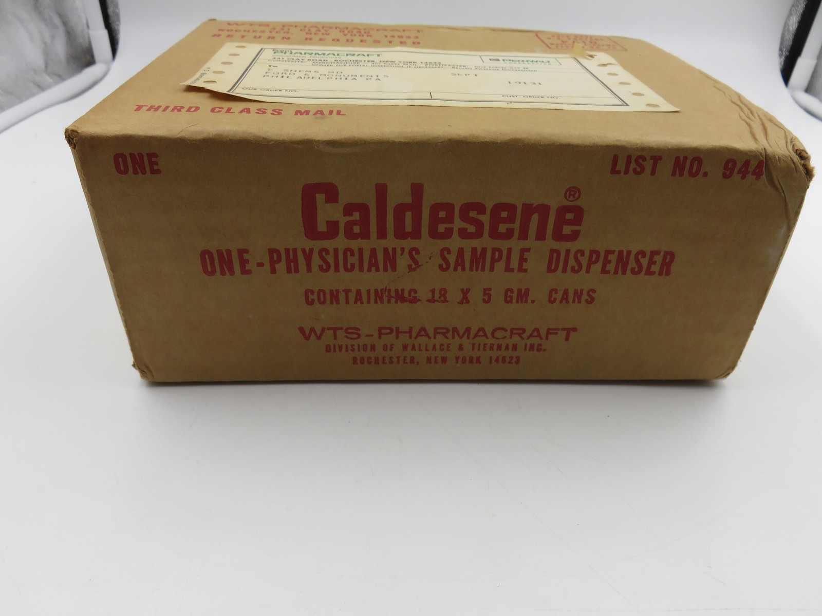 Vintage 1978 Sealed Caldesene Physician Sample Dispenser Shipping Box USA WTS