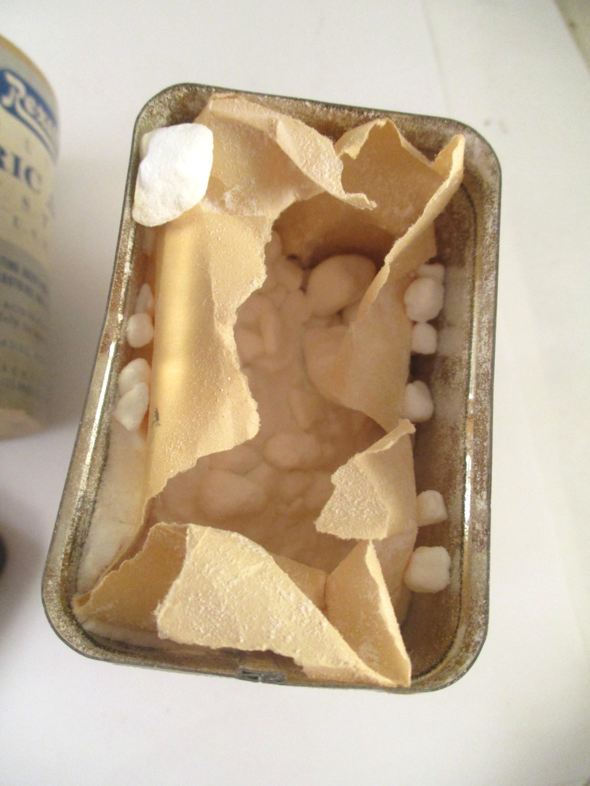 Vtg BORIC ACID PUREPAC TIN w/PARTIAL CONTENTS& REXALL SEALED CARDBOARD CONTAINER