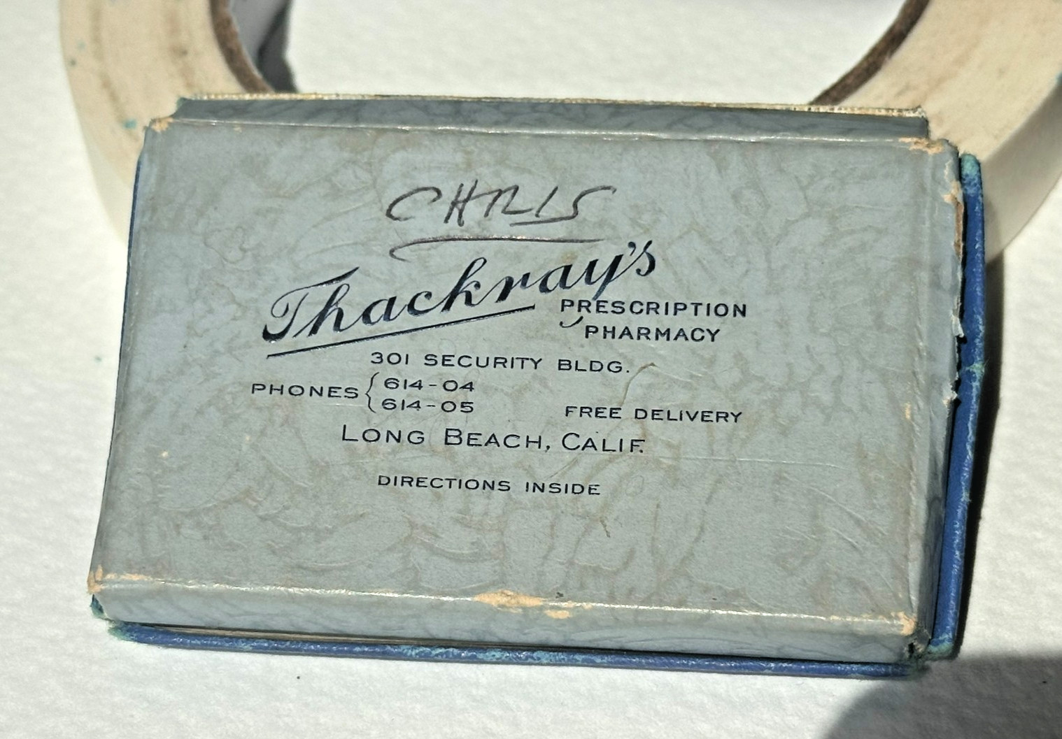 1946 Prescription Pill Box Thackray’s Pharmacy Long Beach CA Medical Ephemera Vi