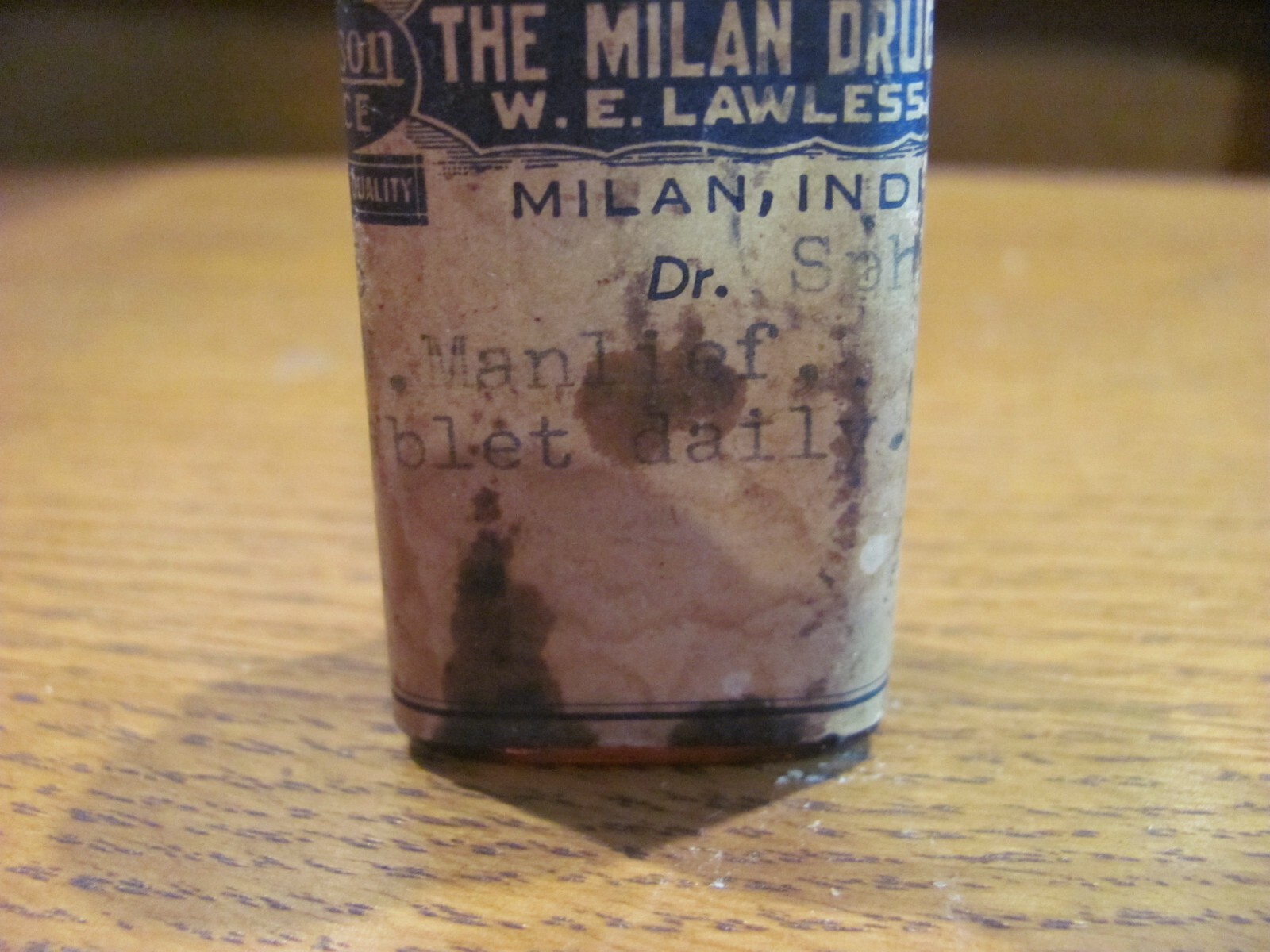 Vintage THE MILAN DRUG Bottle W.E. Lawless Pharmacy McKesson Service Indiana