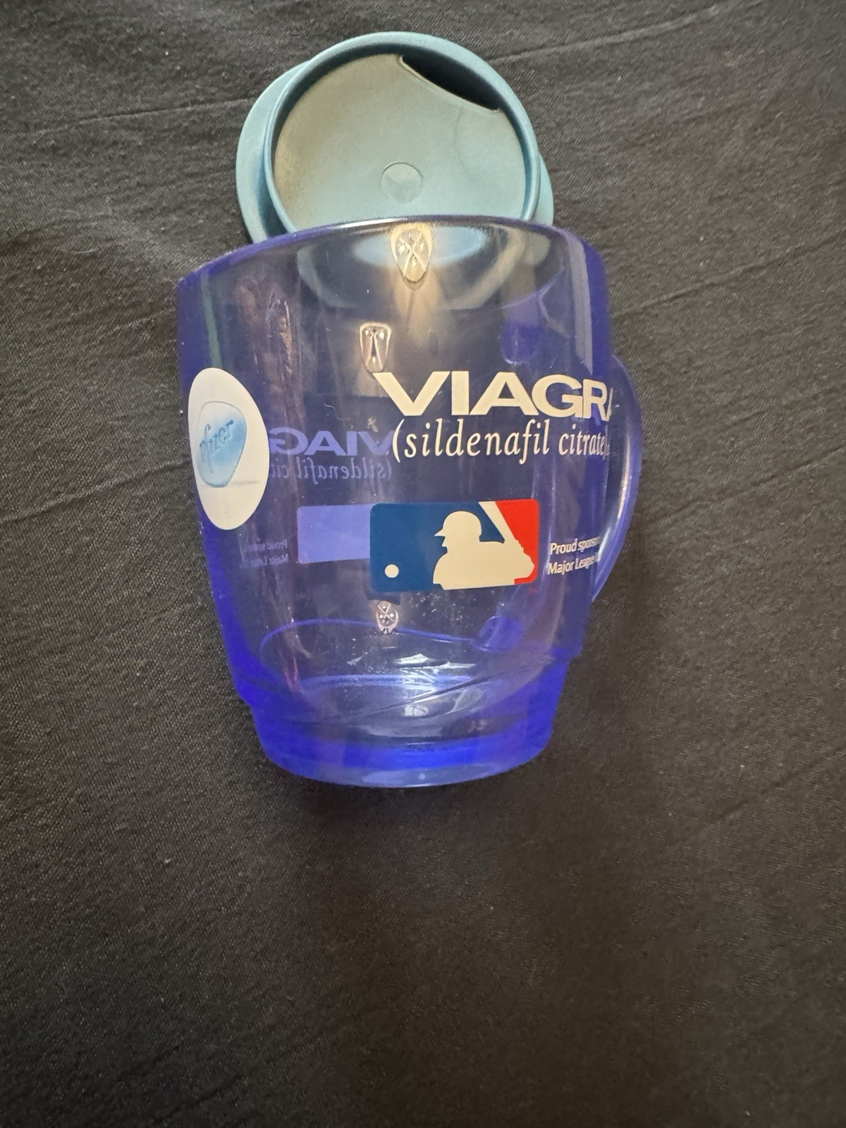 Viagra MLB Insulated Clear Blue Tinted Plastic Travel Coffee Mug Cup w/Lid