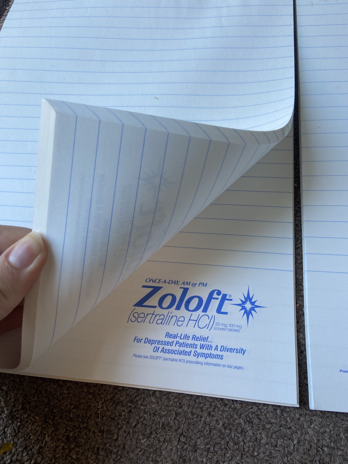 Zoloft 2 Full Size Note Pad Pharmaceutical Drug Rep Collectible Promo Unique 🌞