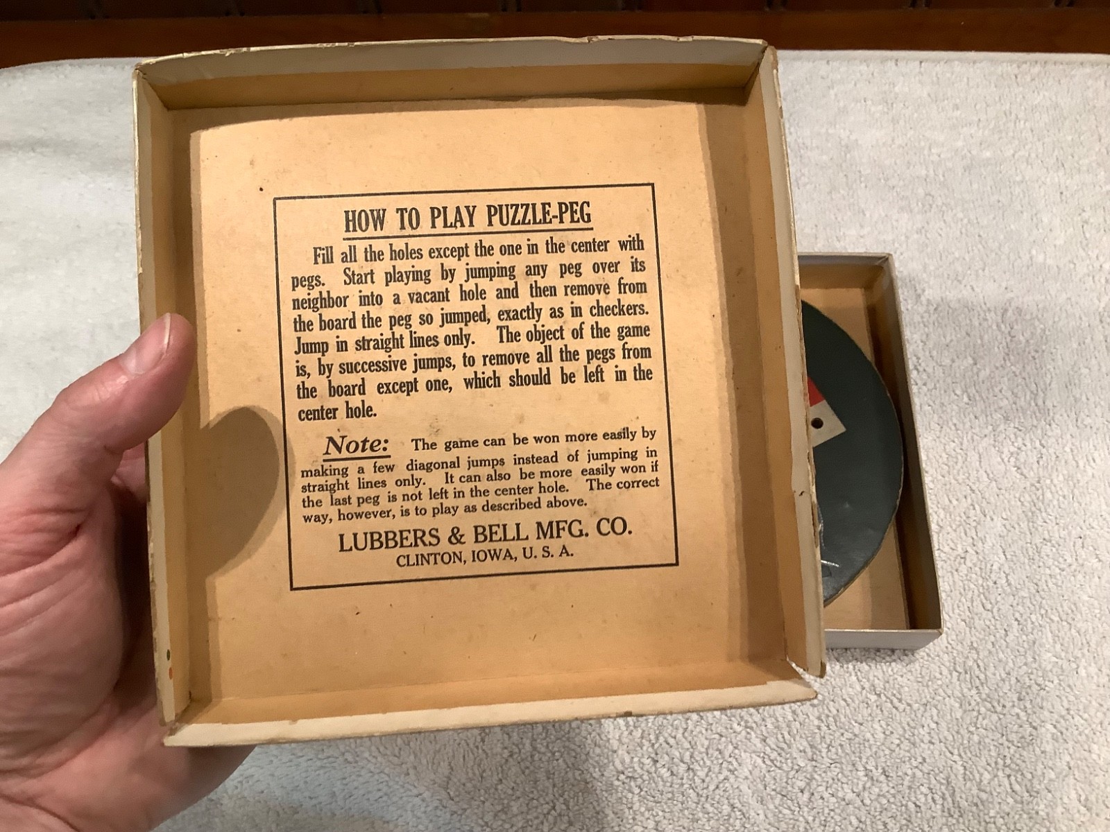 Vintage Puzzle-Peg Solitaire Game by Lubbers & Bell Mfg. Co.