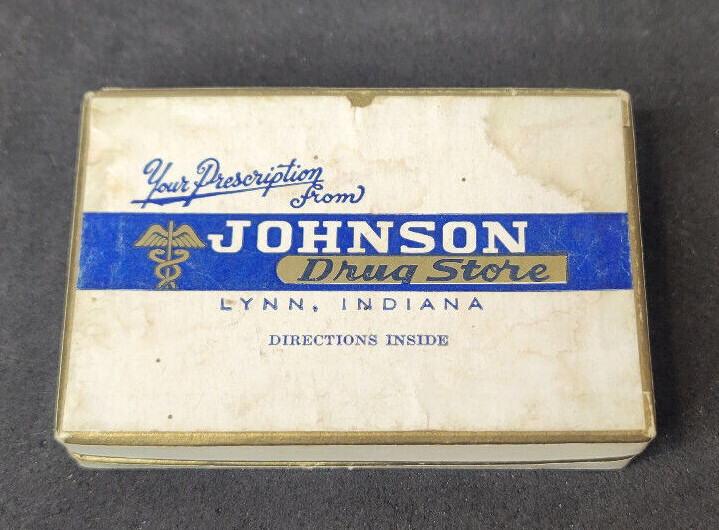 Vintage 1940s-50s Prescription Pill Box Johnson Drug Store Lynn Indiana