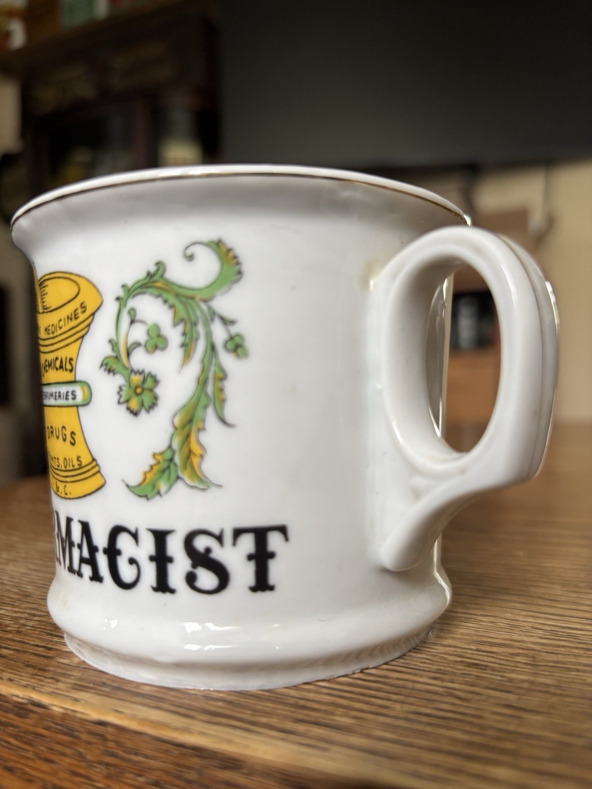 Vintage Apothecary Pharmacy Barber Shaving Mug Porcelain Enameled Mortar Pestle