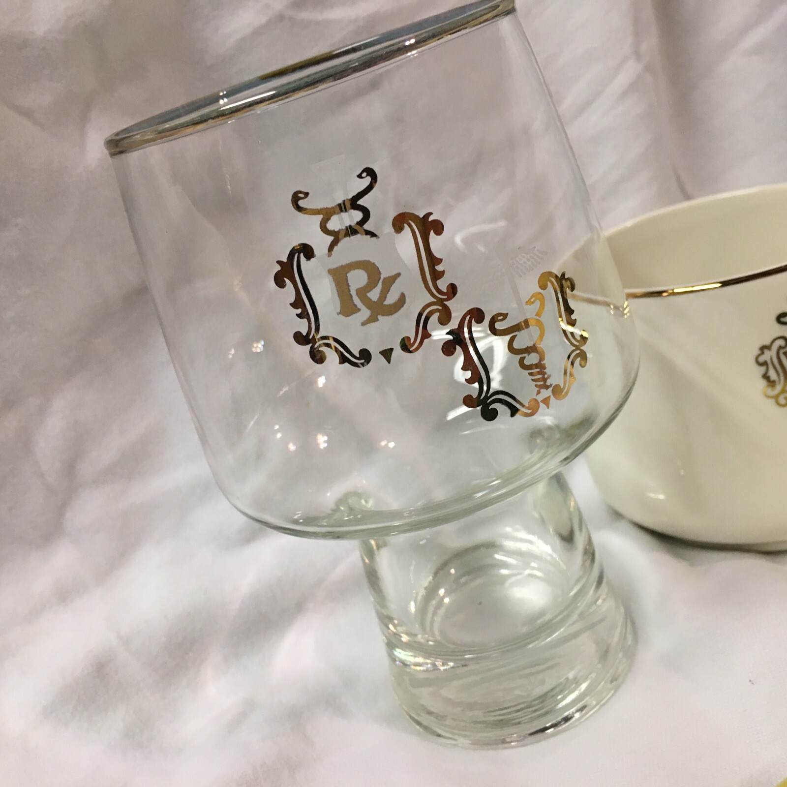 DOCTOR PHARMACIST Apothecary CADUCEUS RX GOLD RIM Coffee Cup and Glass Set