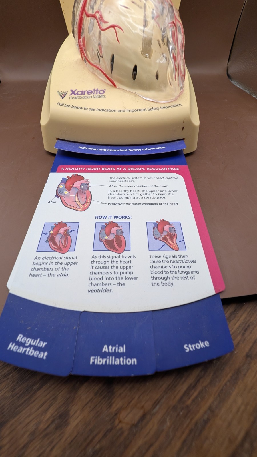 Xarelto Doc. heart display light up sound medical heart beat Pull tab info cards