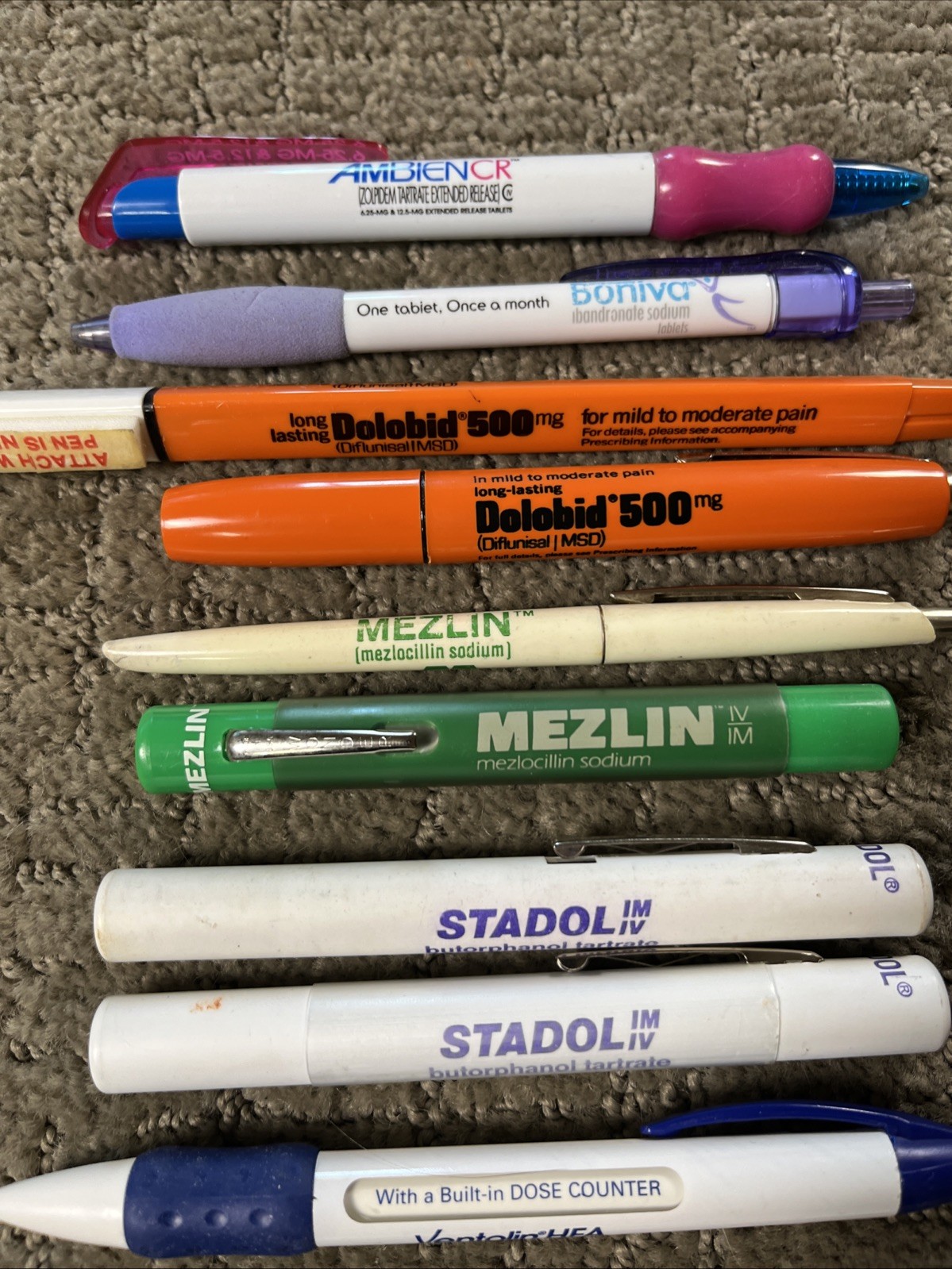 Drug Rep Pharmaceutical Advertising Pens Light Lot Of 13 Dolobid Ambien Claforan