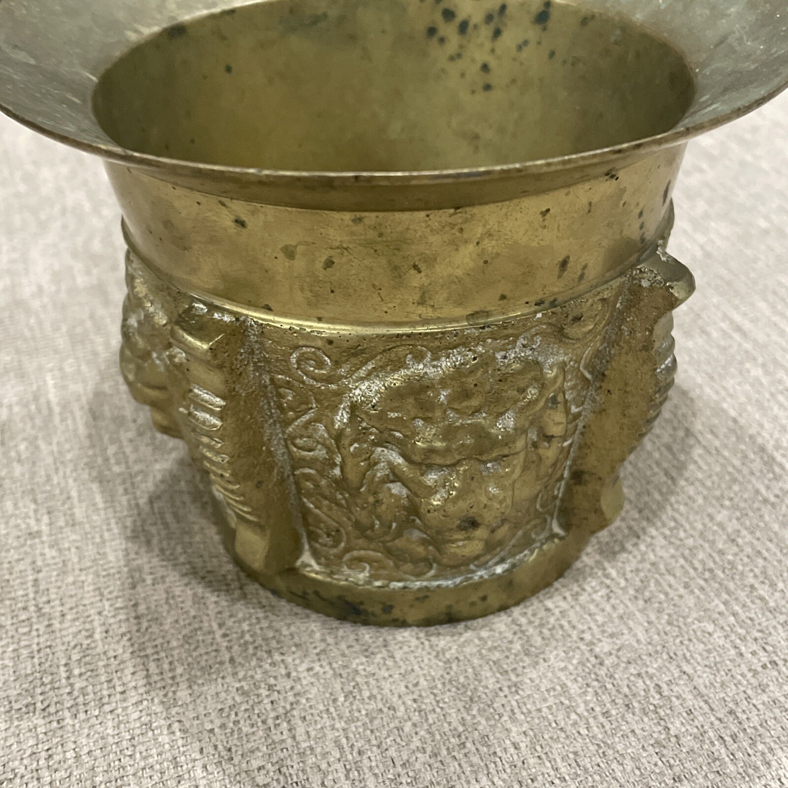 Vintage Brass Mortar Heavy Pharmaceutical Apothecary Ornate Lions Head