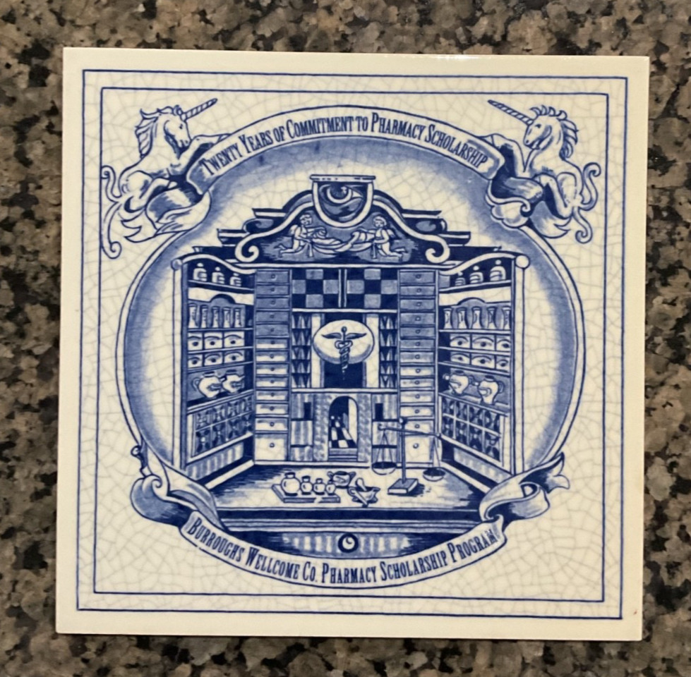 Delft Dutch Burroughs Wellcome Blue White Pharmacy Tiles set of 2