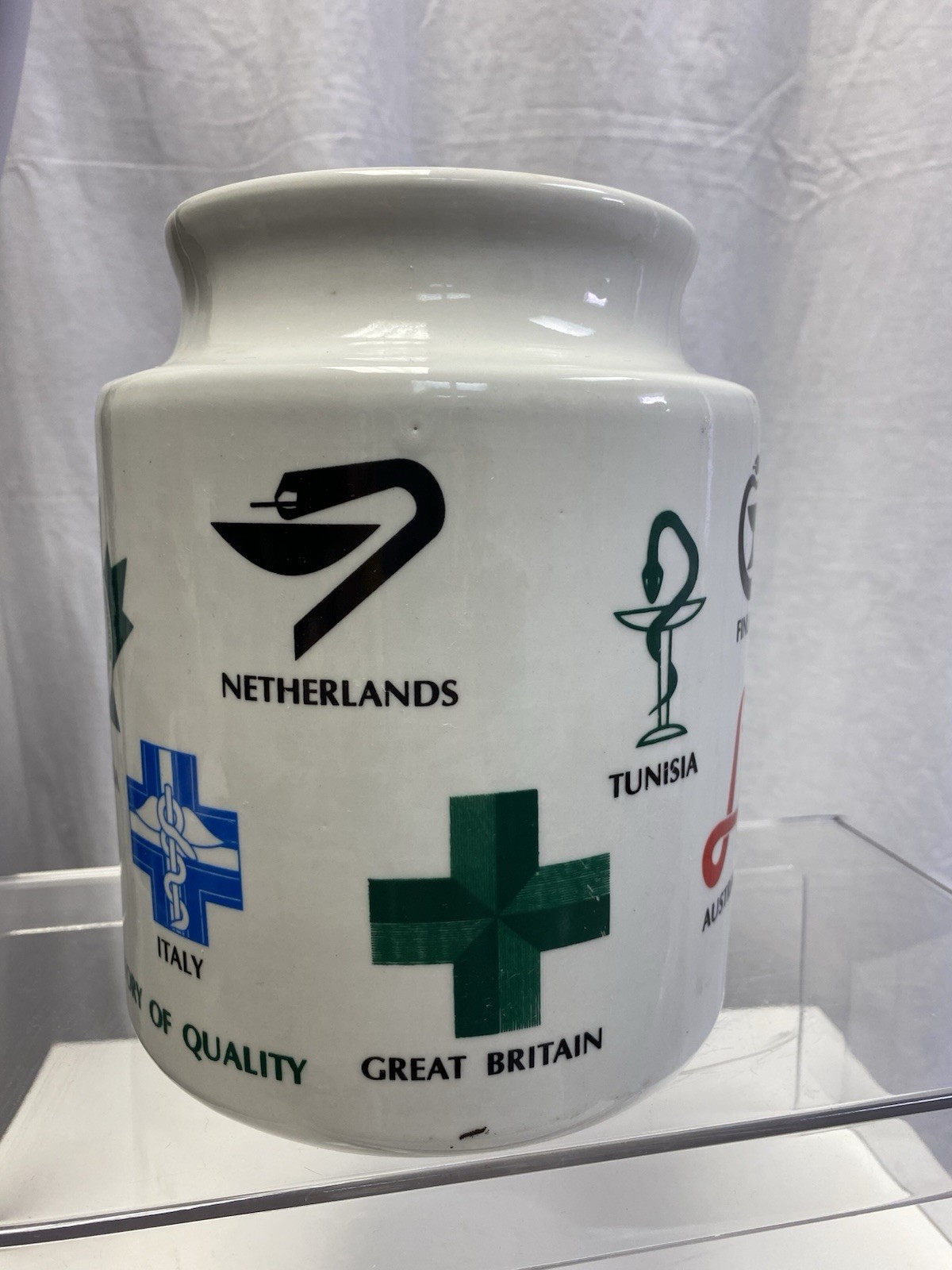 NOVOPHARM PORCELAIN PHARMACY CANISTER APOTHECARY JAR No Lid⚕️ WORLD RX LOGOS B5