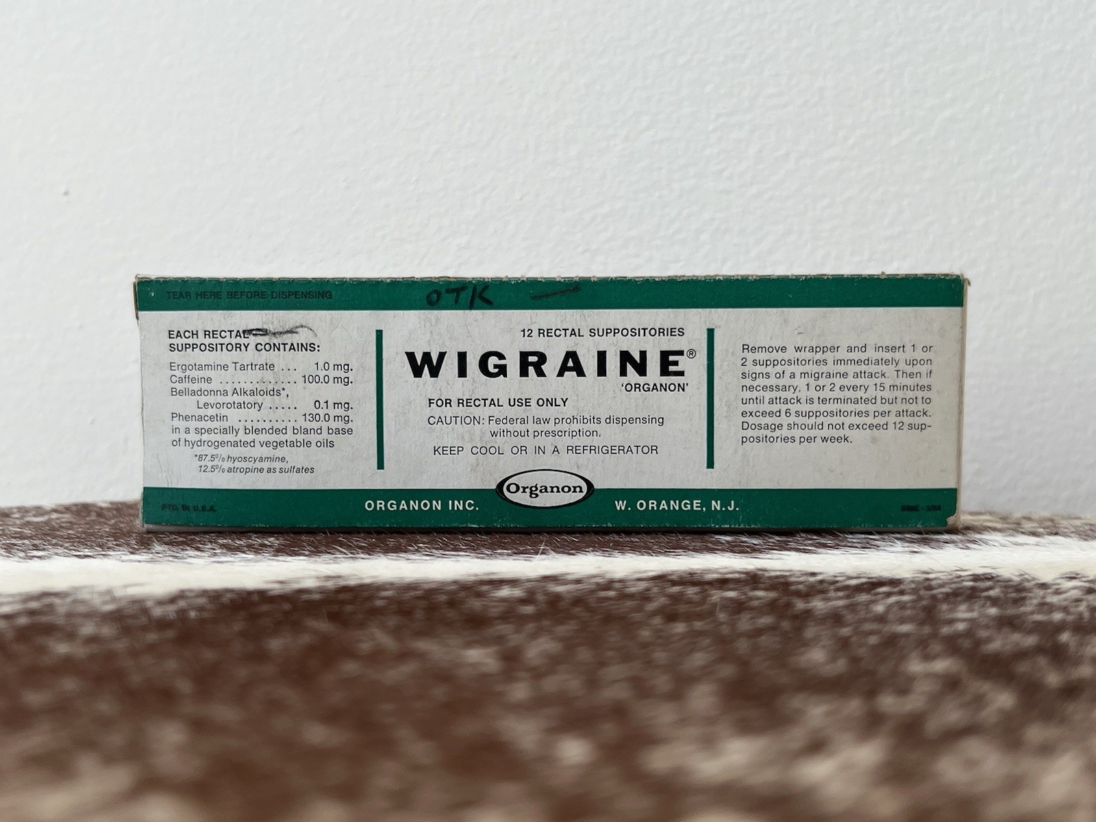 Vintage Organon Inc. Wigraine Suppositories – Ergotamine Ergot Gynergen