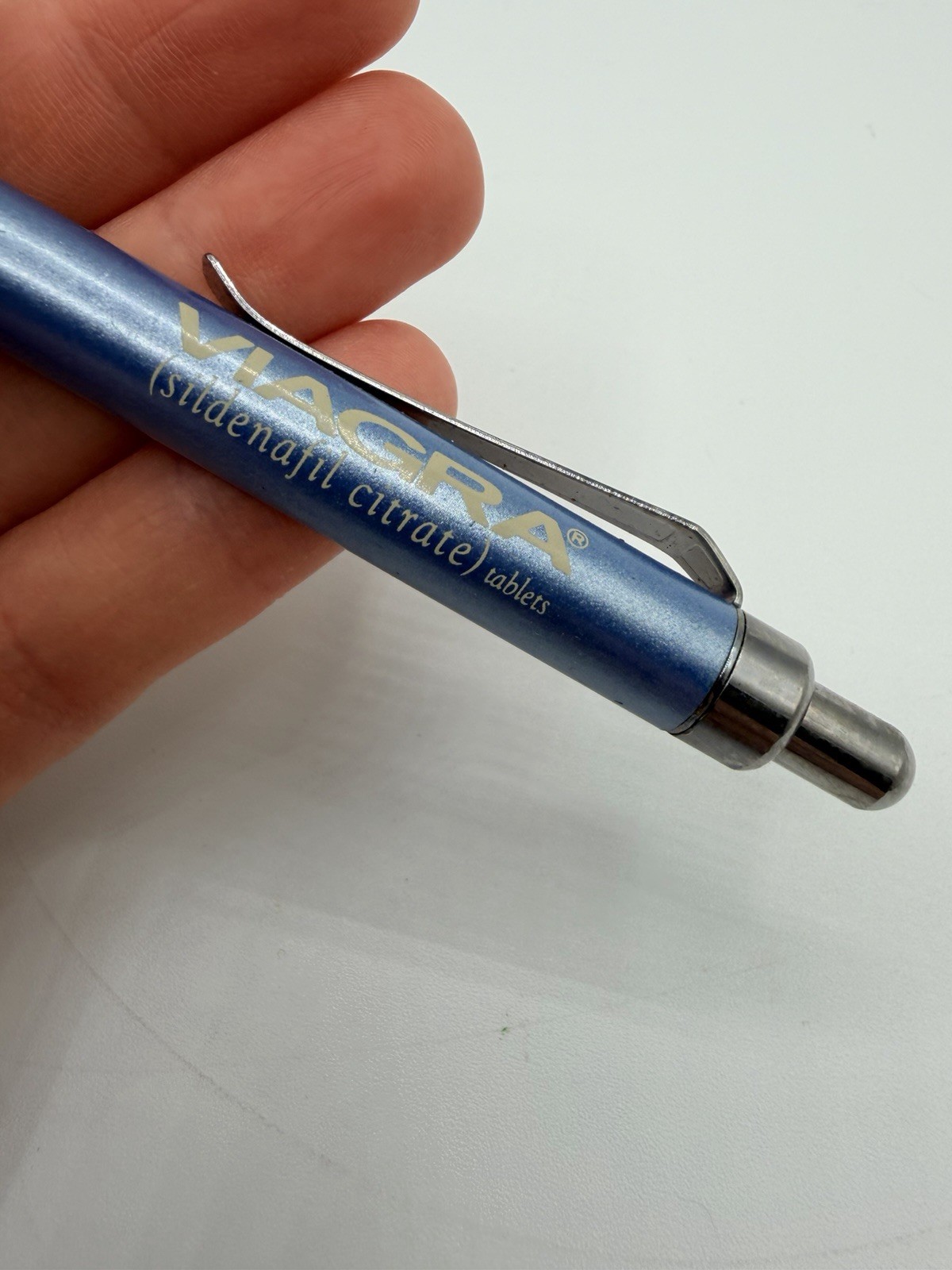 Viagra Metal Twist Pen Drug Rep Black Ink Collectible Works Frosted Blue