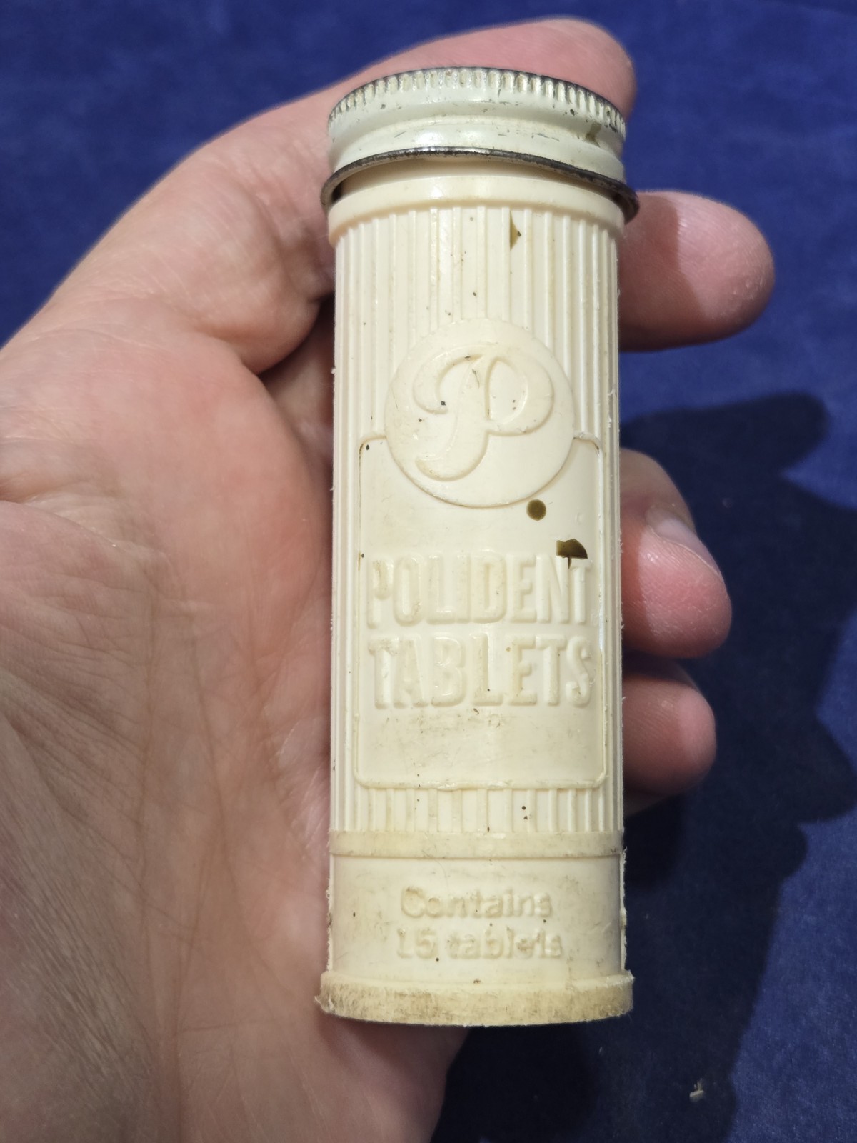 Vtg Polident Tablets Plastic Tube Container Metal Cap Empty 15ct Travel Case