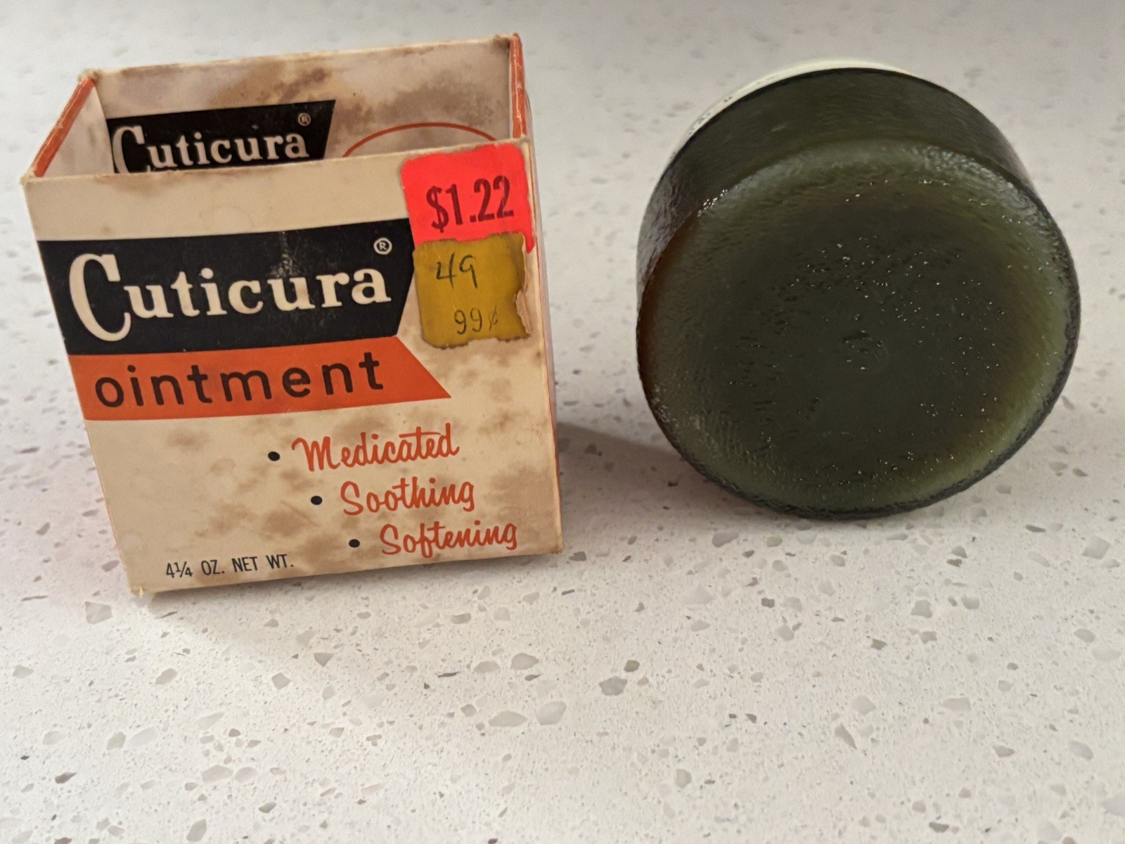 VTG Cuticura Ointment 4 1/4oz Full W/box Purex Corp. RARE Metal Lid Glass Jar