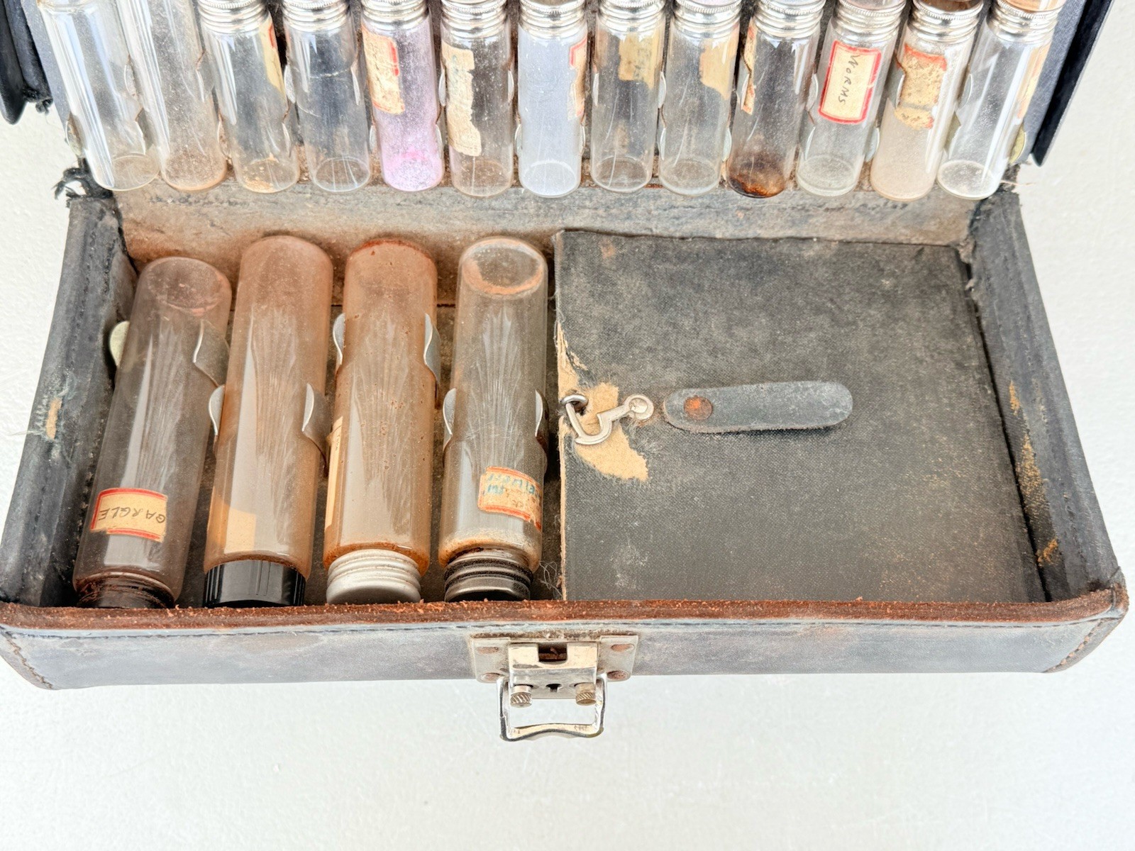Antique Rare Doctor’s Medicine Kit Leather Travel Bag with Empty Vials