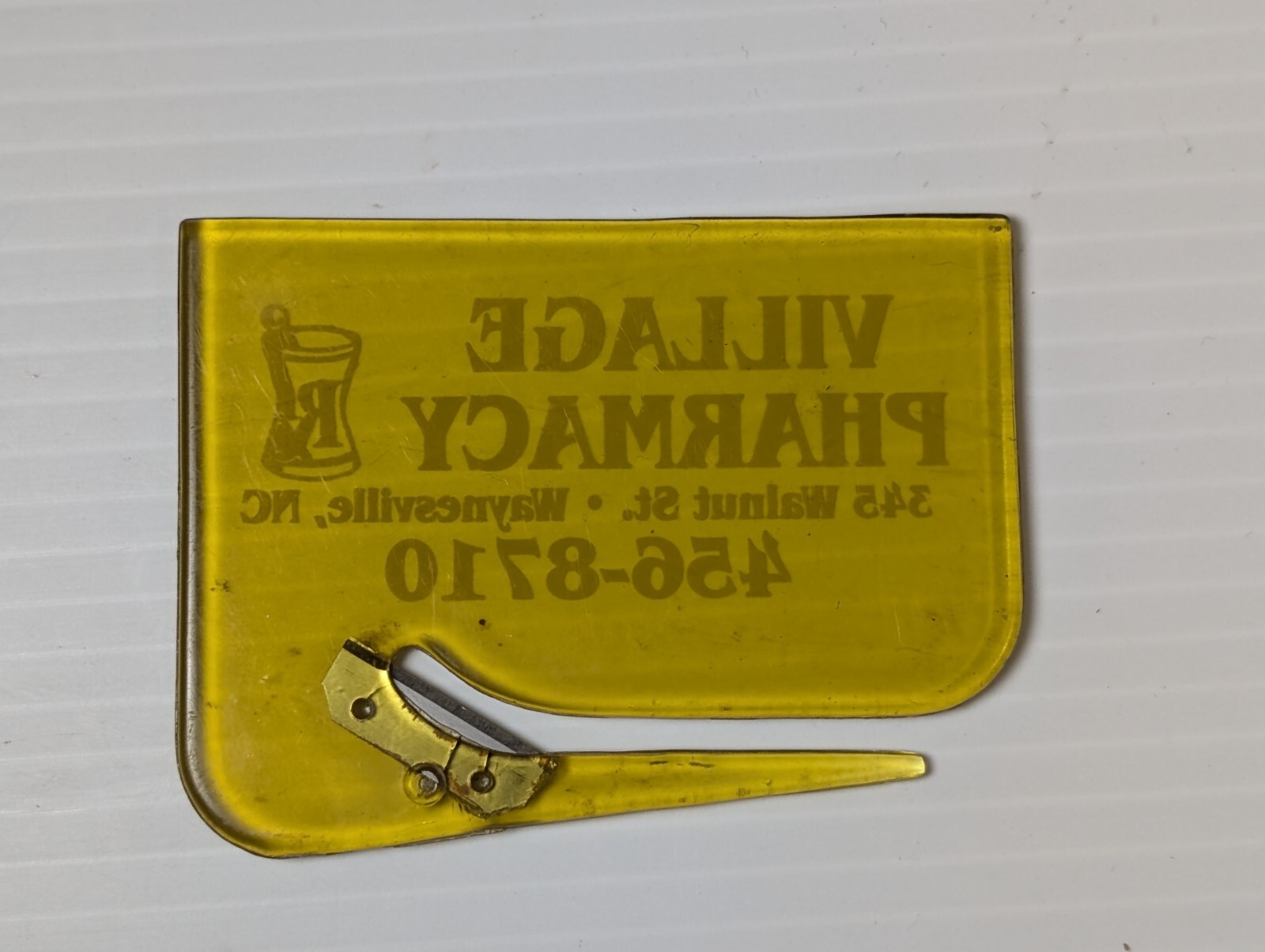 Vtg Village Pharmacy Waynesville, NC Letter Opener Pharmaceutical