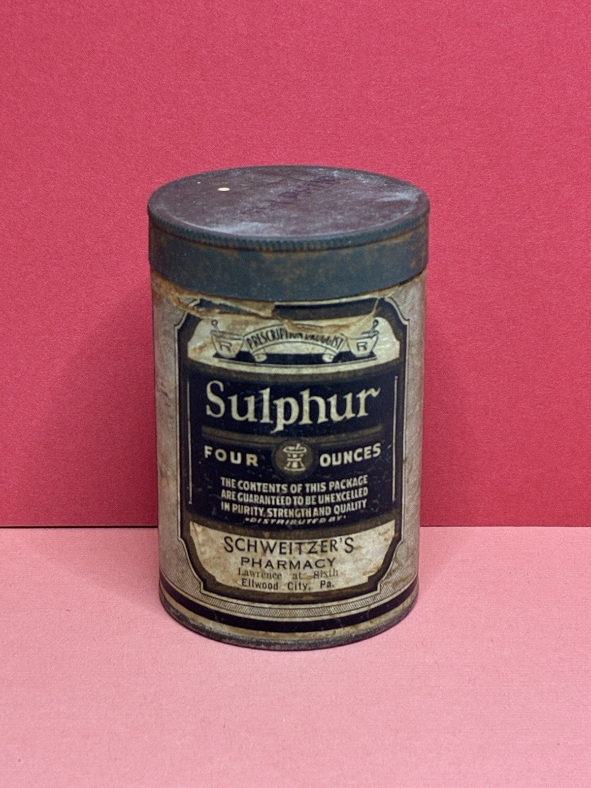 Vintage Schweitzer’s Pharmacy SULPHER 4 Ounce Can