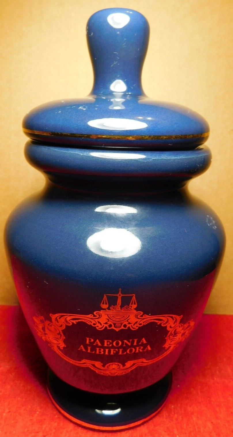C/J~Apothecary Jar Eli Lilly “Paeonia Albiflora” Pharmaceutical 4-58 Blue Empty