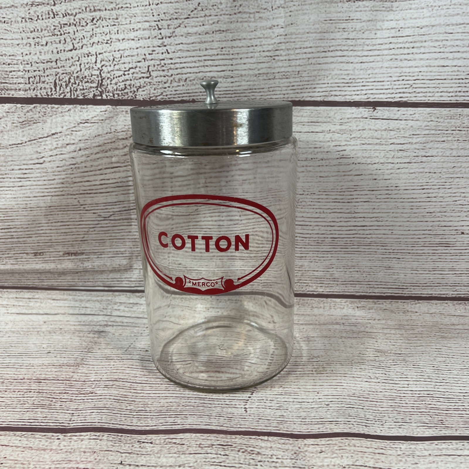 Merco Cotton Glass Medical Apothecary Jar with Lid 7.5″ Vintage Doctors Office