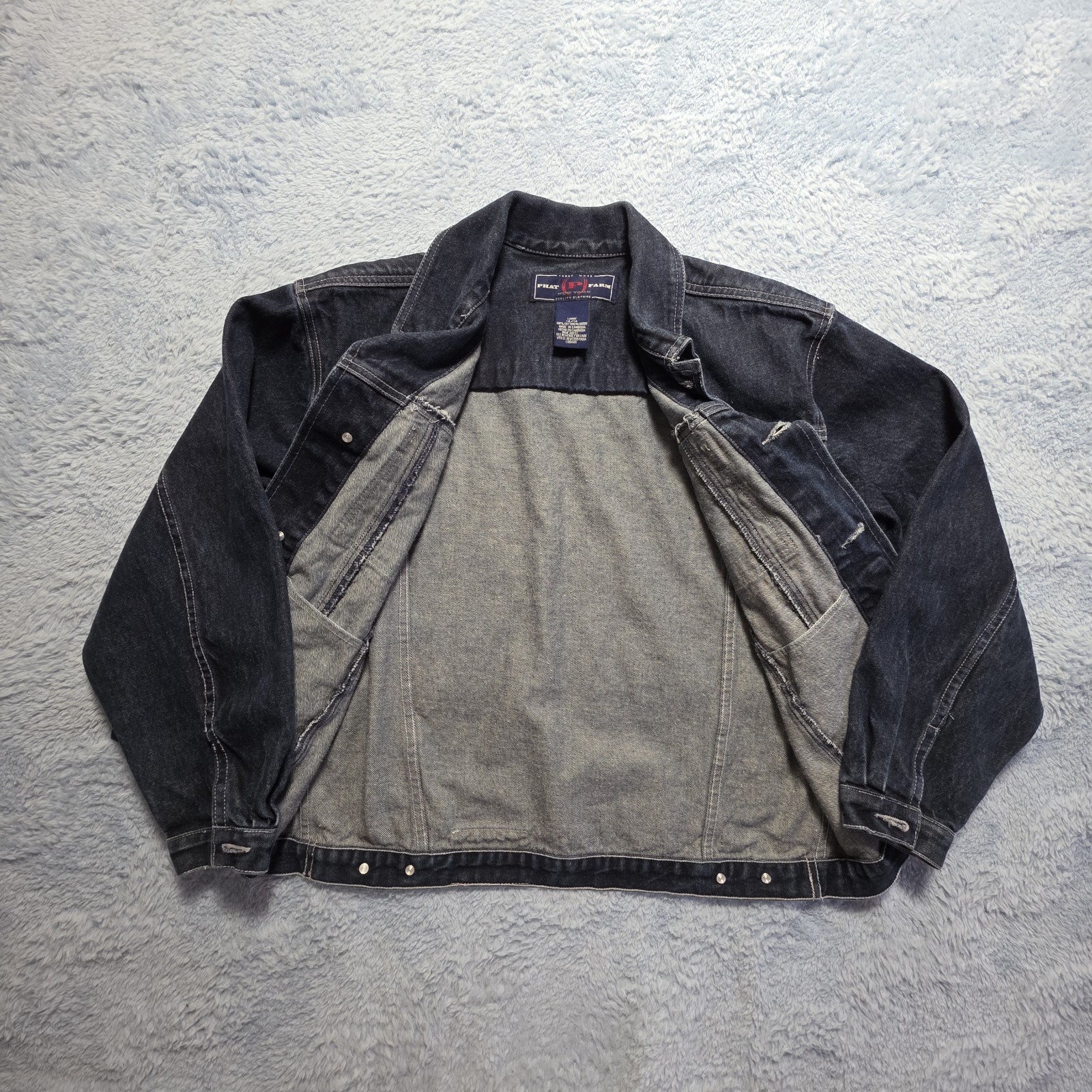 Vintage 90s Y2k Phat Farm New York Men’s Large Denim Trucker Jacket Embroidered